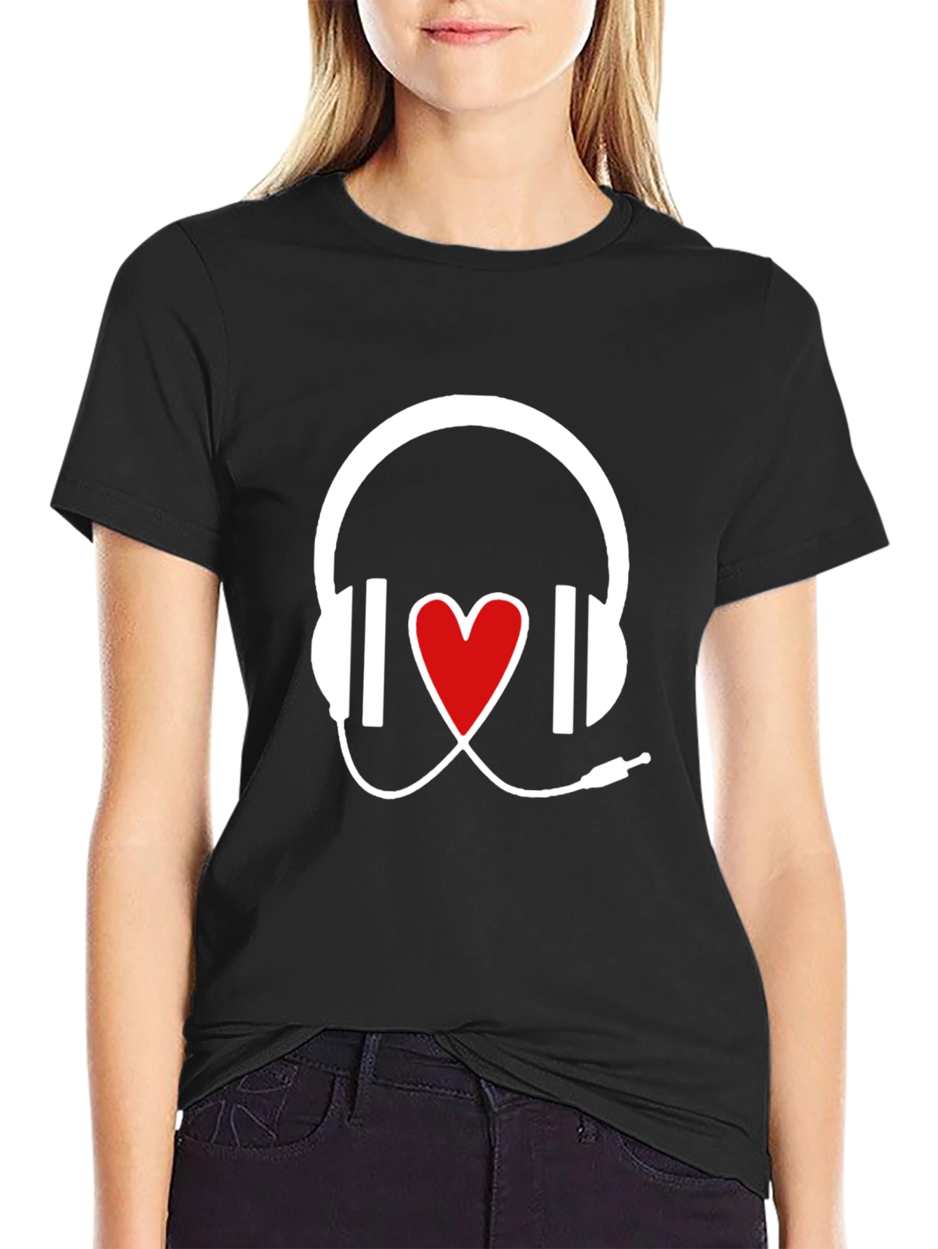 Music Lover Heart Headphones Graphic Tee