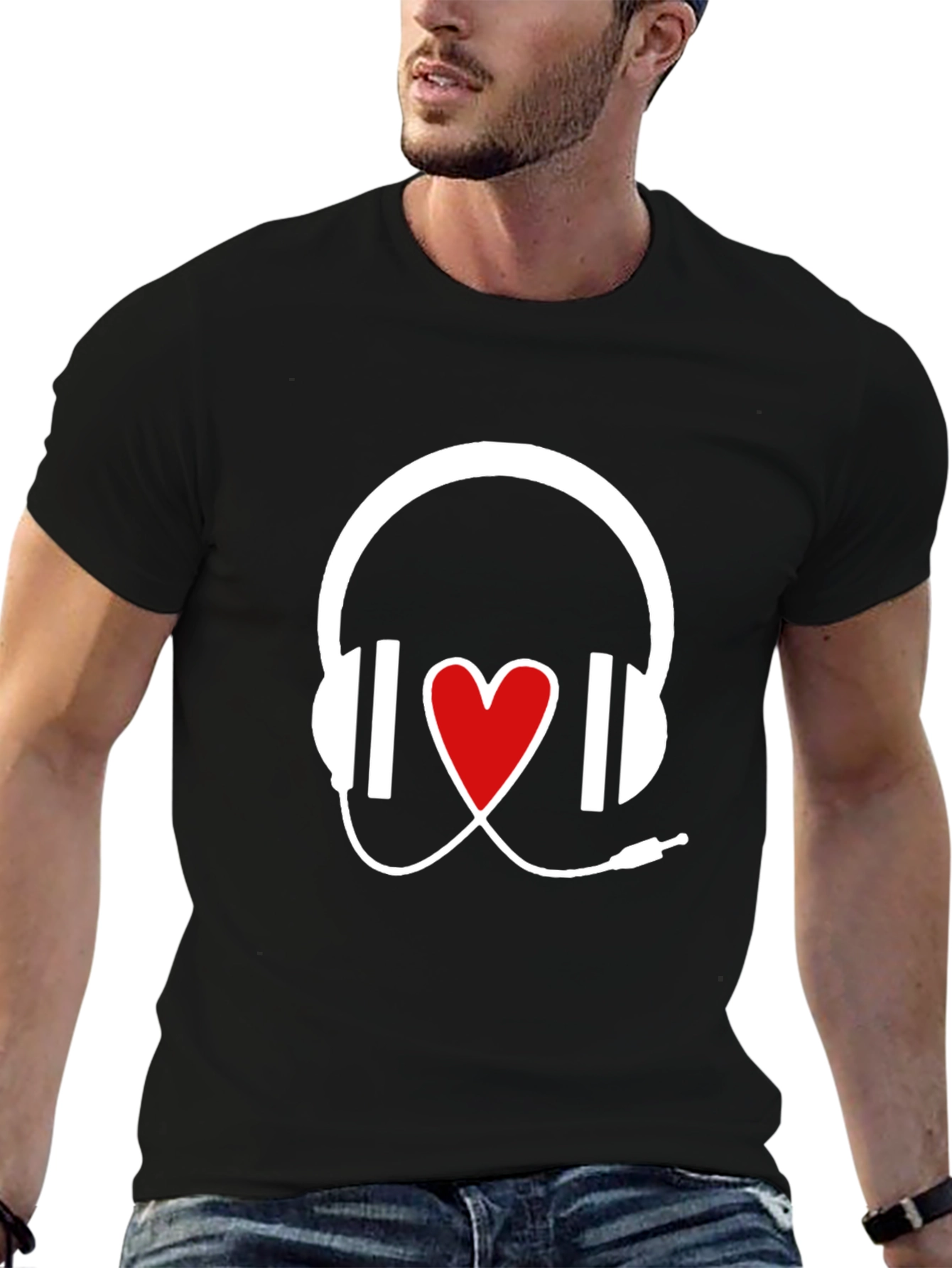Music Lover Heart Headphones Graphic Tee