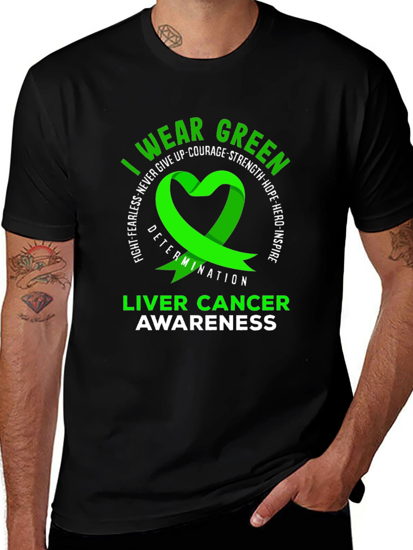 Liver Cancer Awareness Green Ribbon T-Shirt