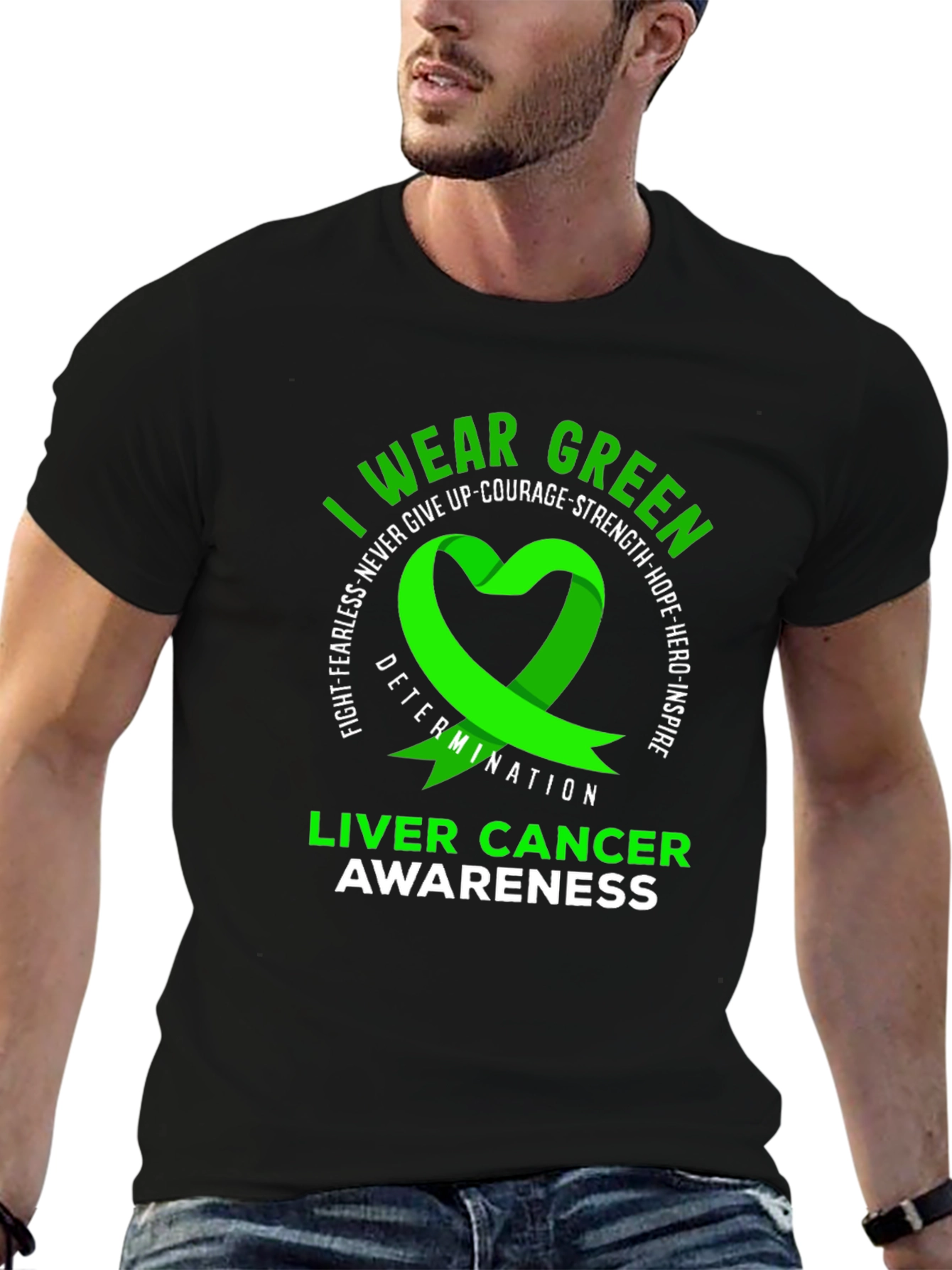 Liver Cancer Awareness Green Ribbon T-Shirt