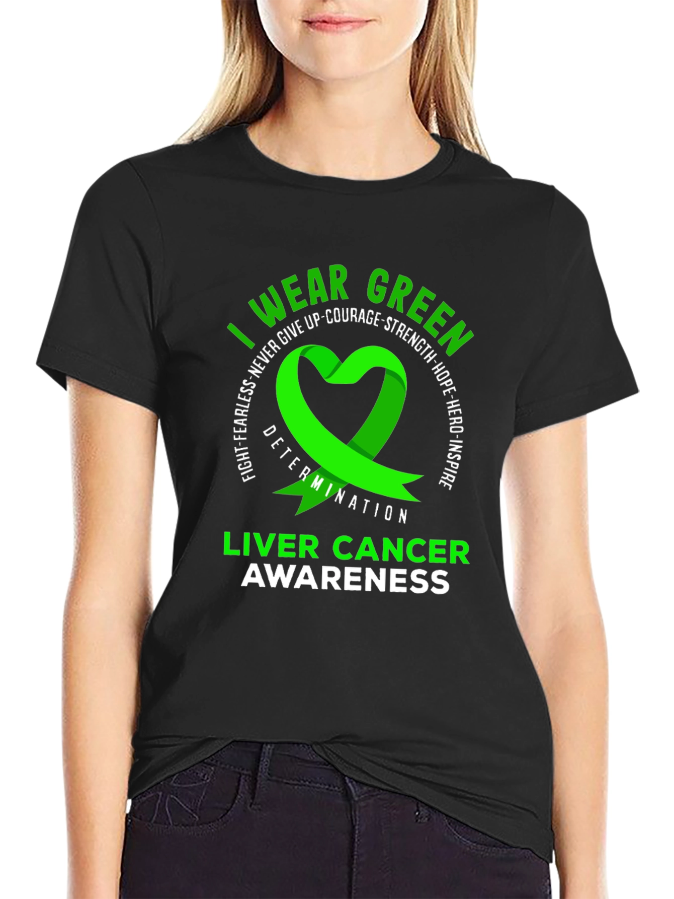 Liver Cancer Awareness Green Ribbon T-Shirt
