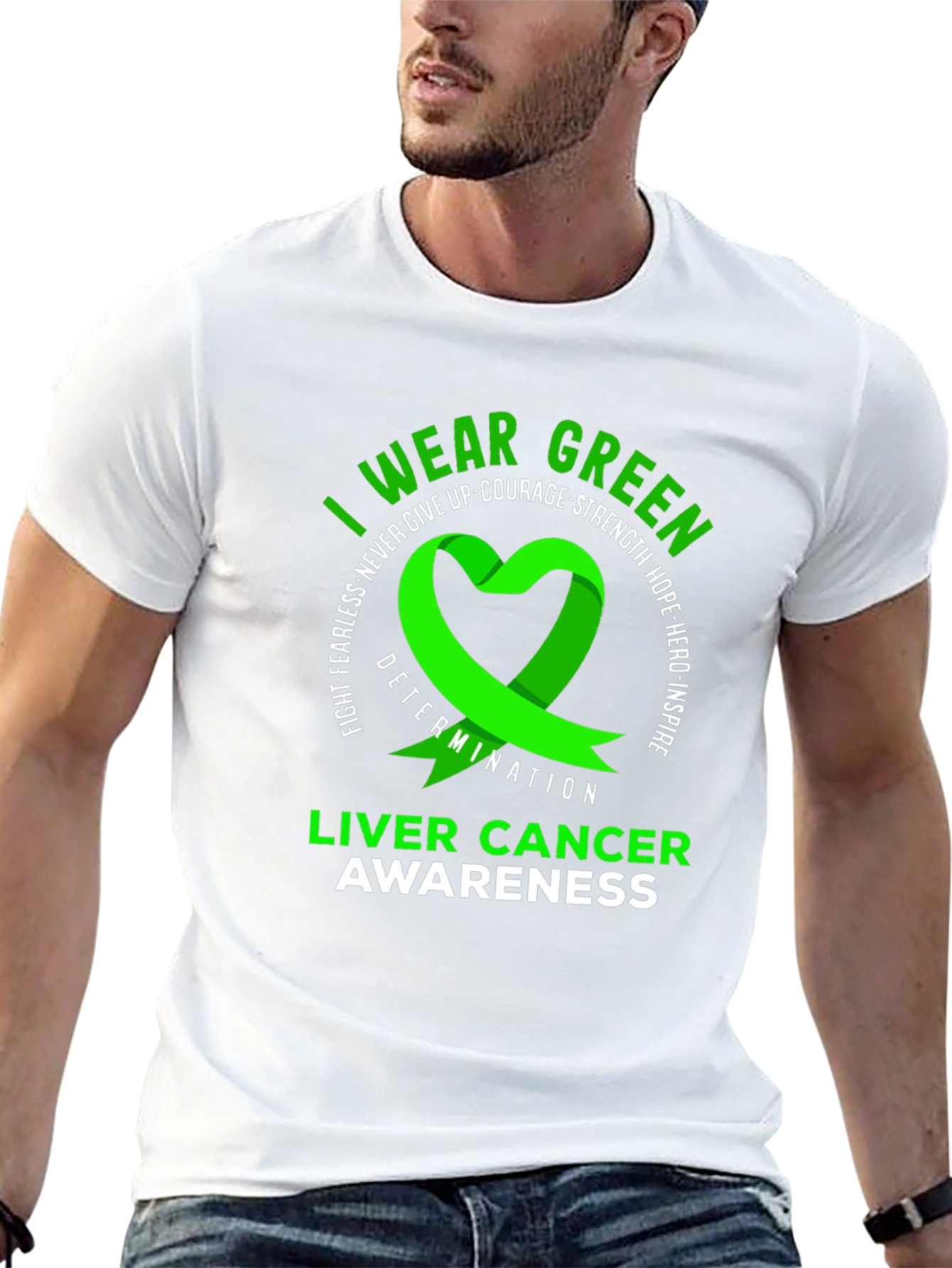 Liver Cancer Awareness Green Ribbon T-Shirt