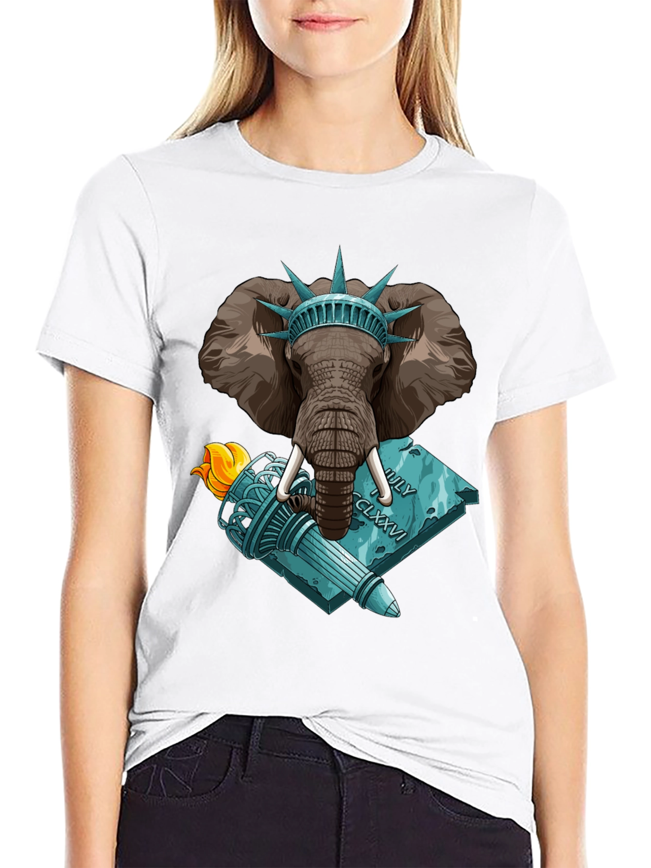 Statue of Liberty Elephant Graphic T-Shirt