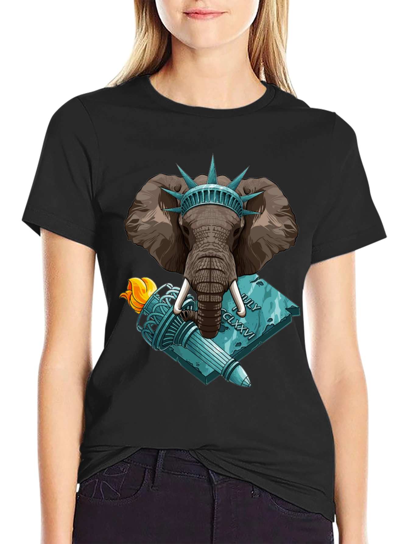 Statue of Liberty Elephant Graphic T-Shirt