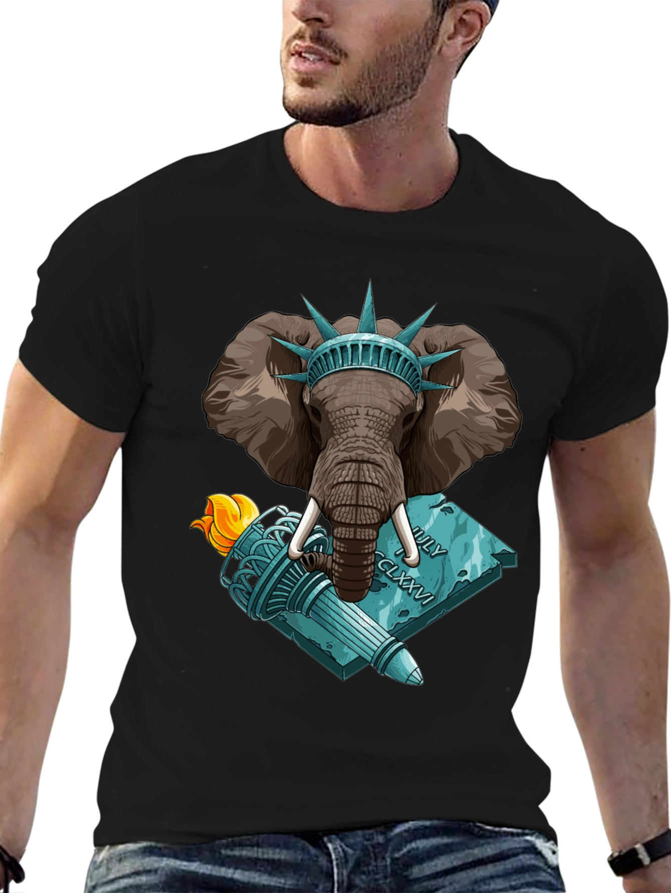 Statue of Liberty Elephant Graphic T-Shirt