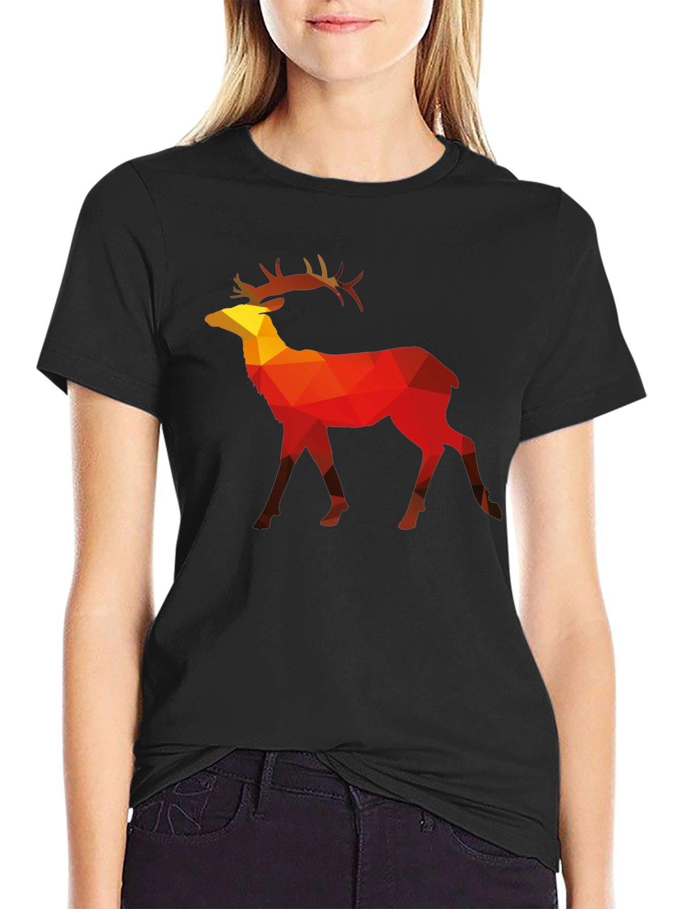 Geometric Deer Graphic Tee - Mens Black T-Shirt