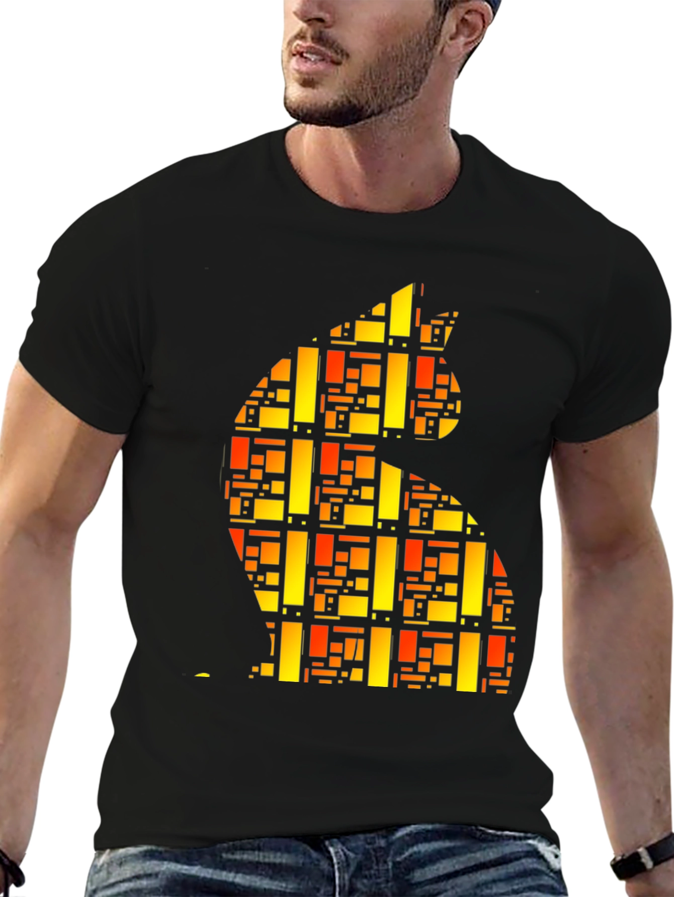 Abstract Geometric Cat Graphic Print Tee