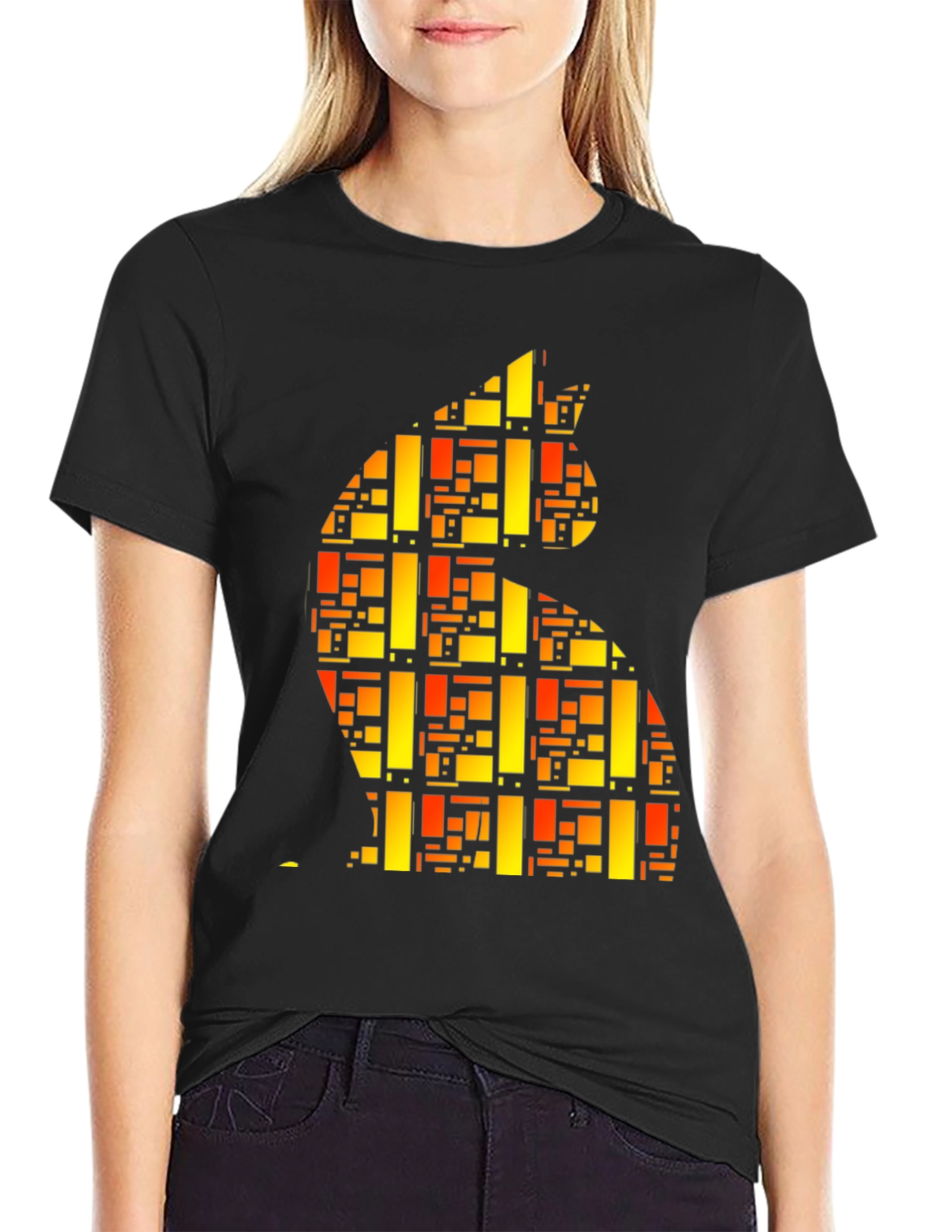 Abstract Geometric Cat Graphic Print Tee