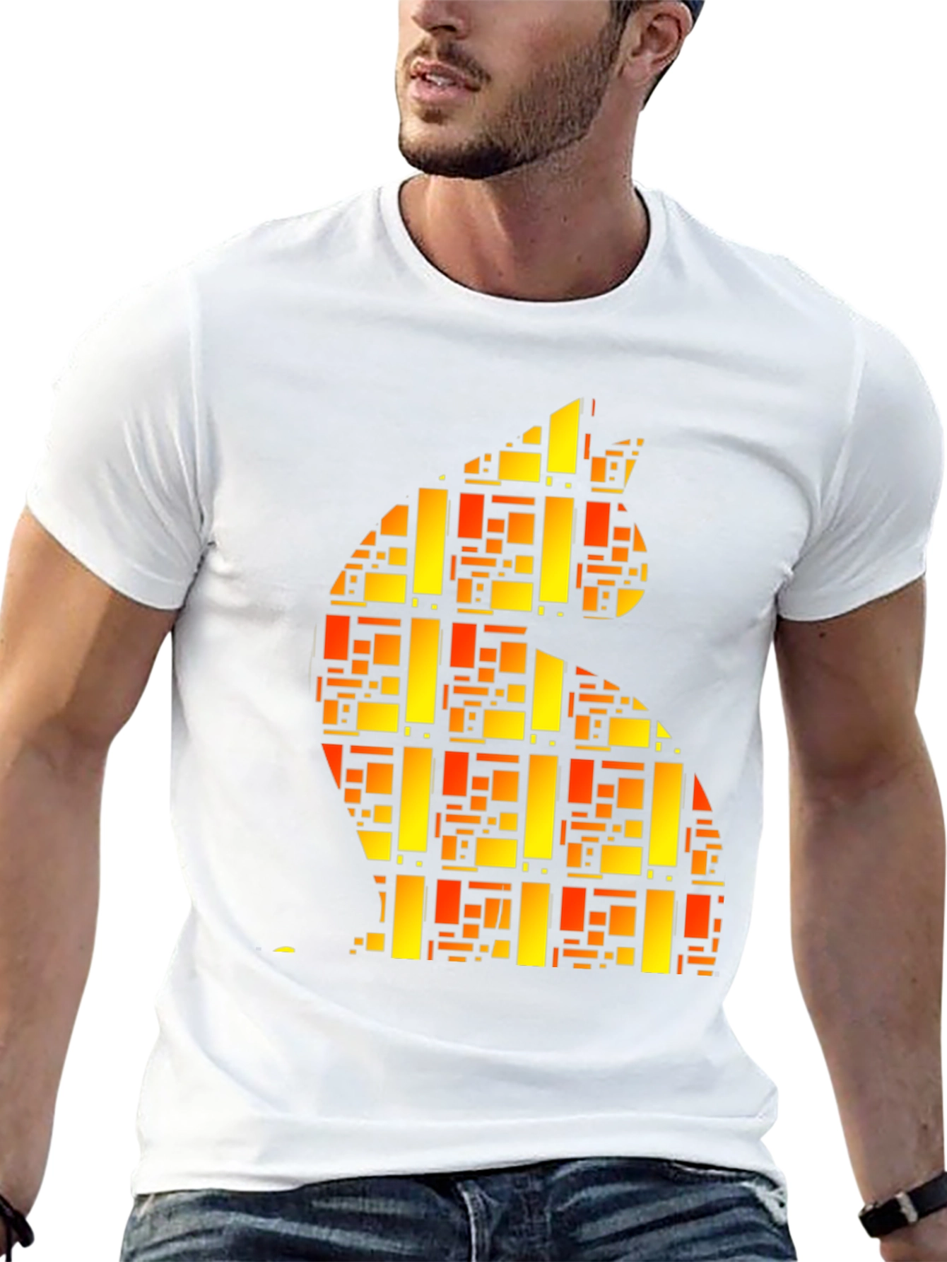 Abstract Geometric Cat Graphic Print Tee