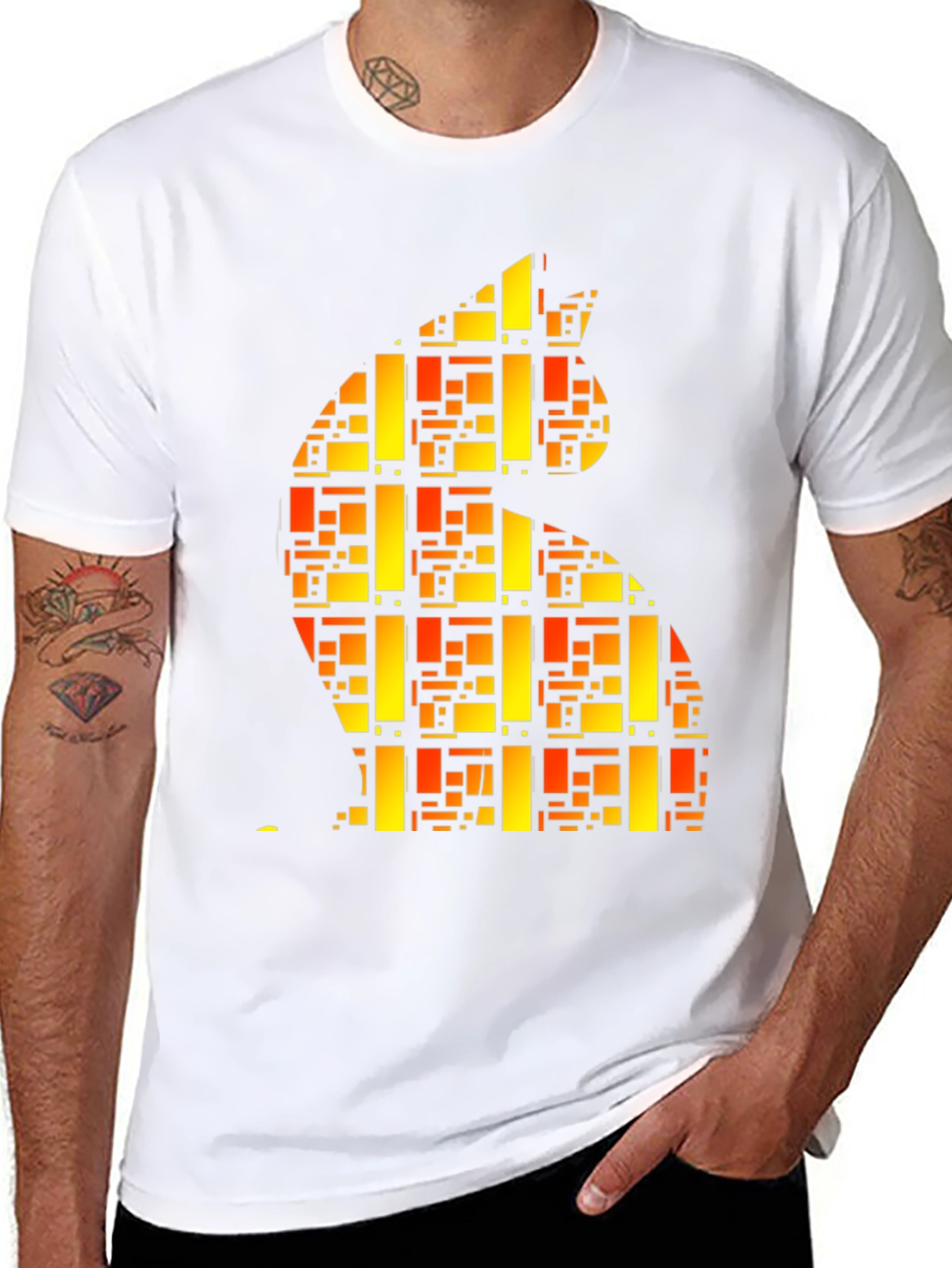 Abstract Geometric Cat Graphic Print Tee