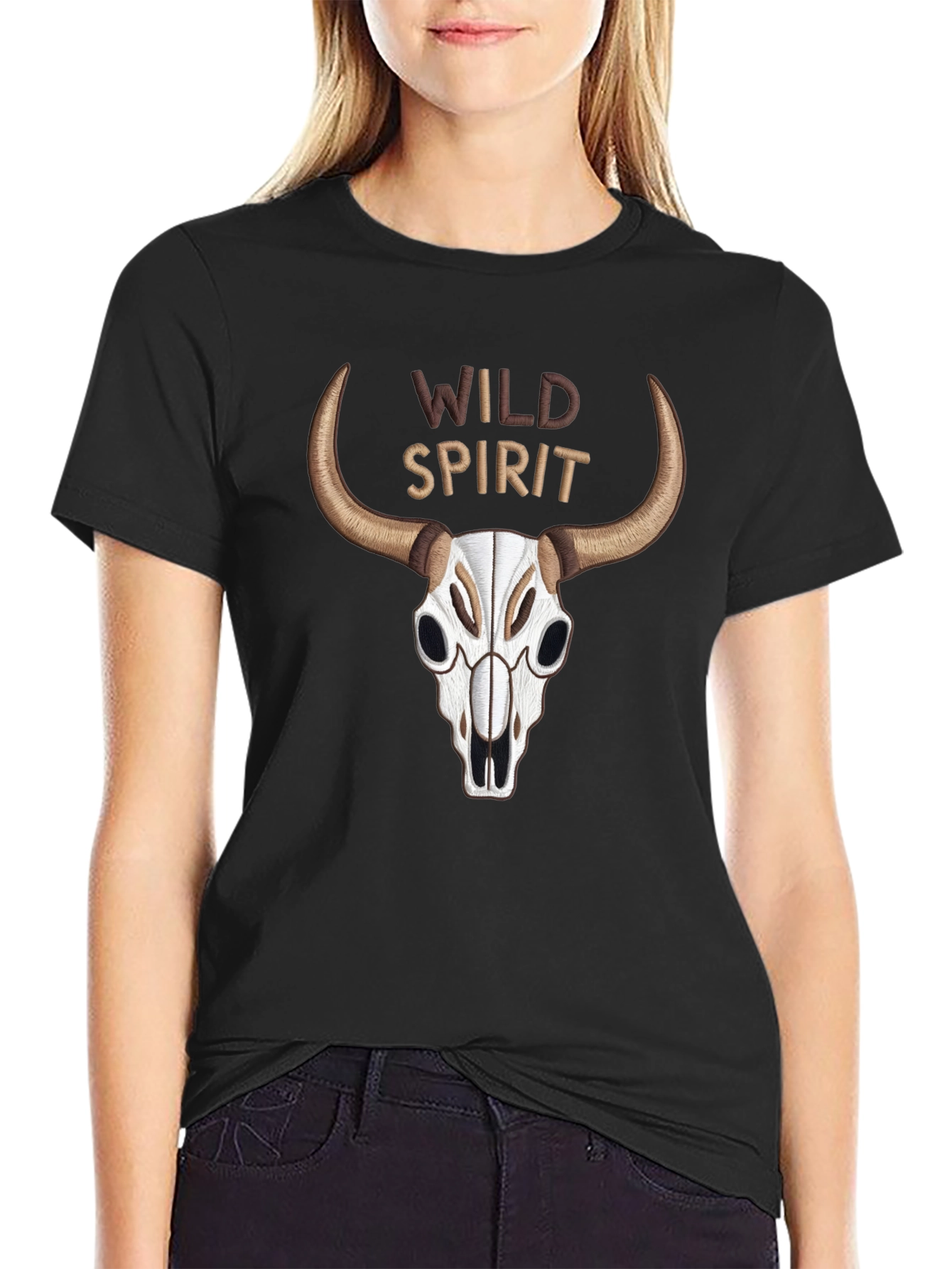 Wild Spirit Skull Graphic Tee - Black