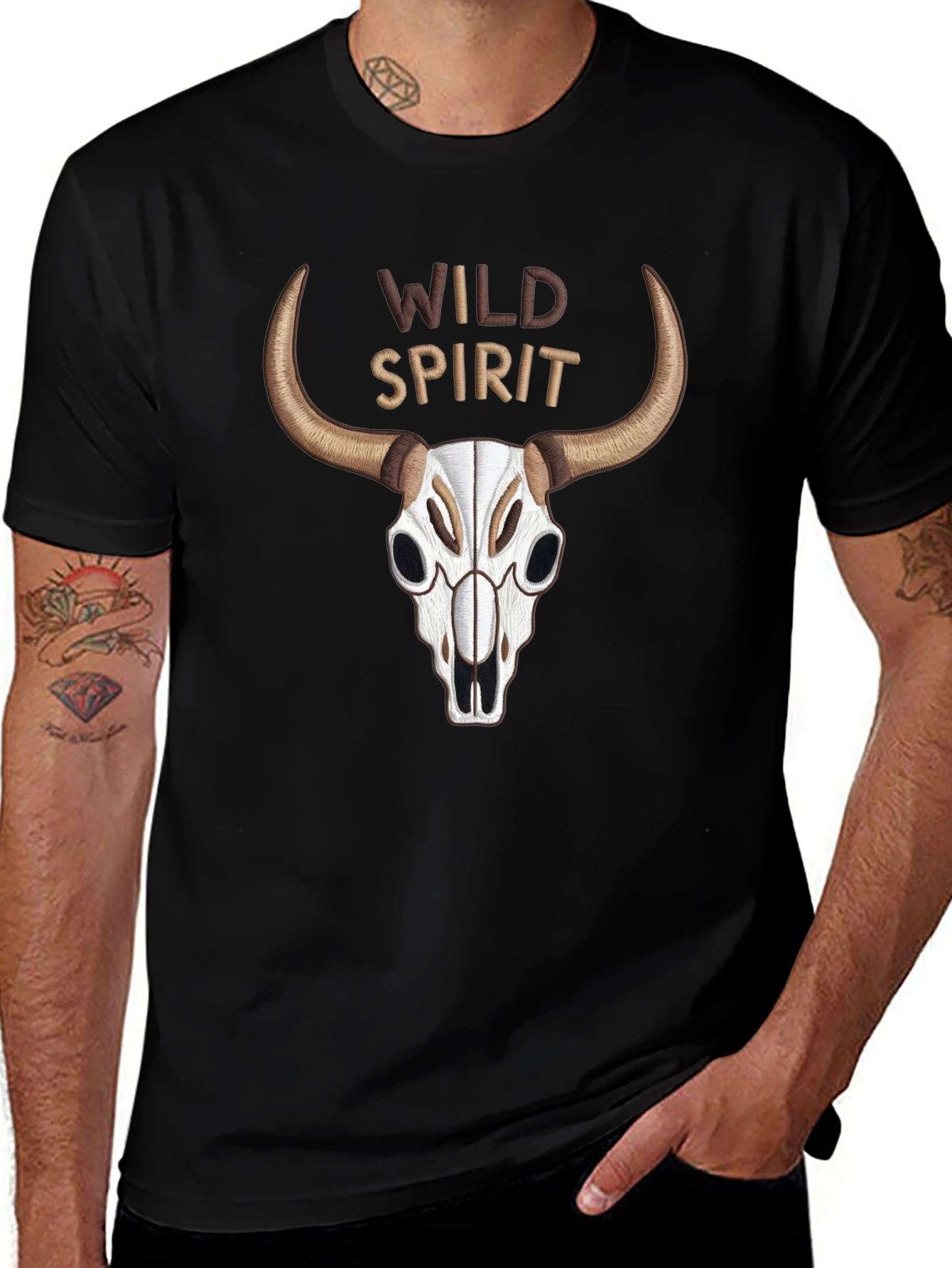 Wild Spirit Skull Graphic Tee - Black