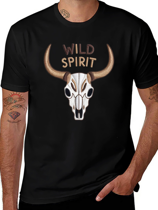 Wild Spirit Skull Graphic Tee - Black