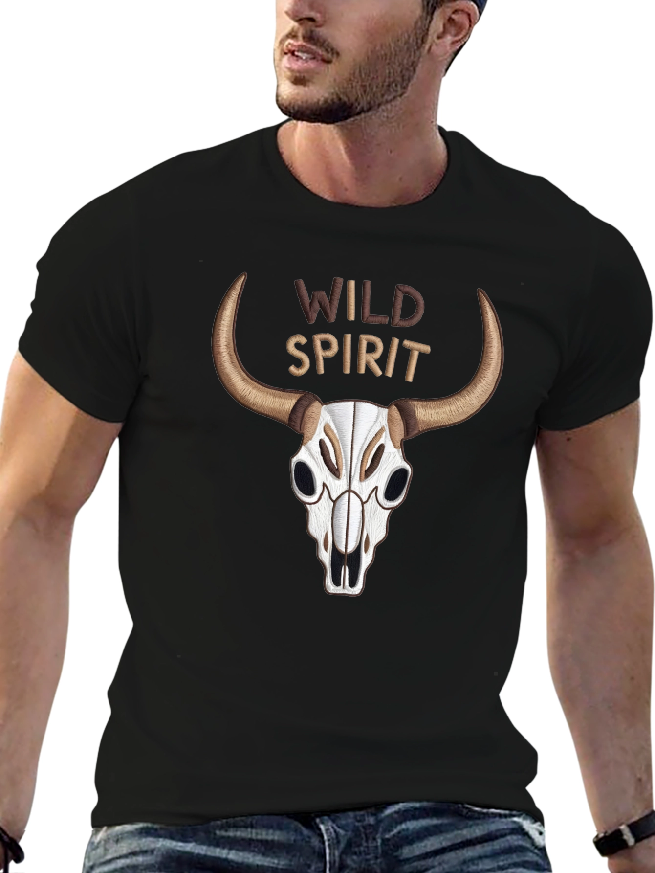 Wild Spirit Skull Graphic Tee - Black