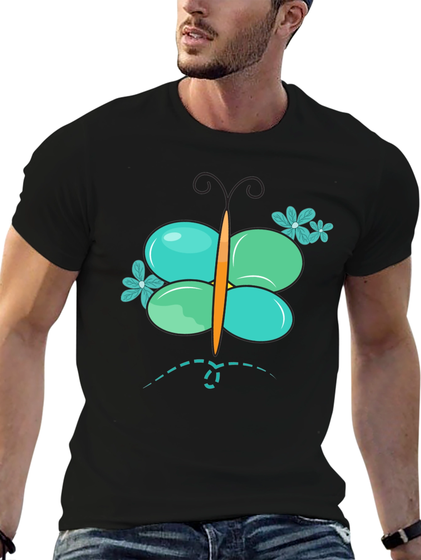 Butterfly Graphic Mens Black T-Shirt