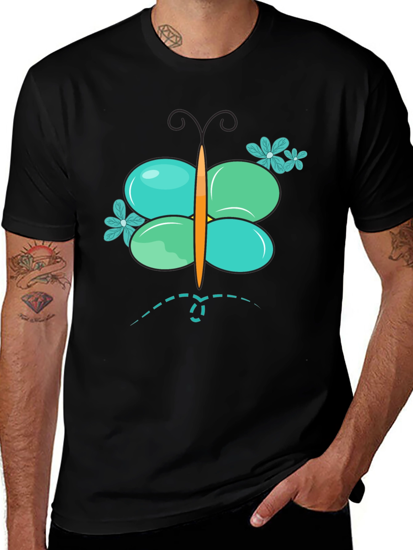 Butterfly Graphic Mens Black T-Shirt