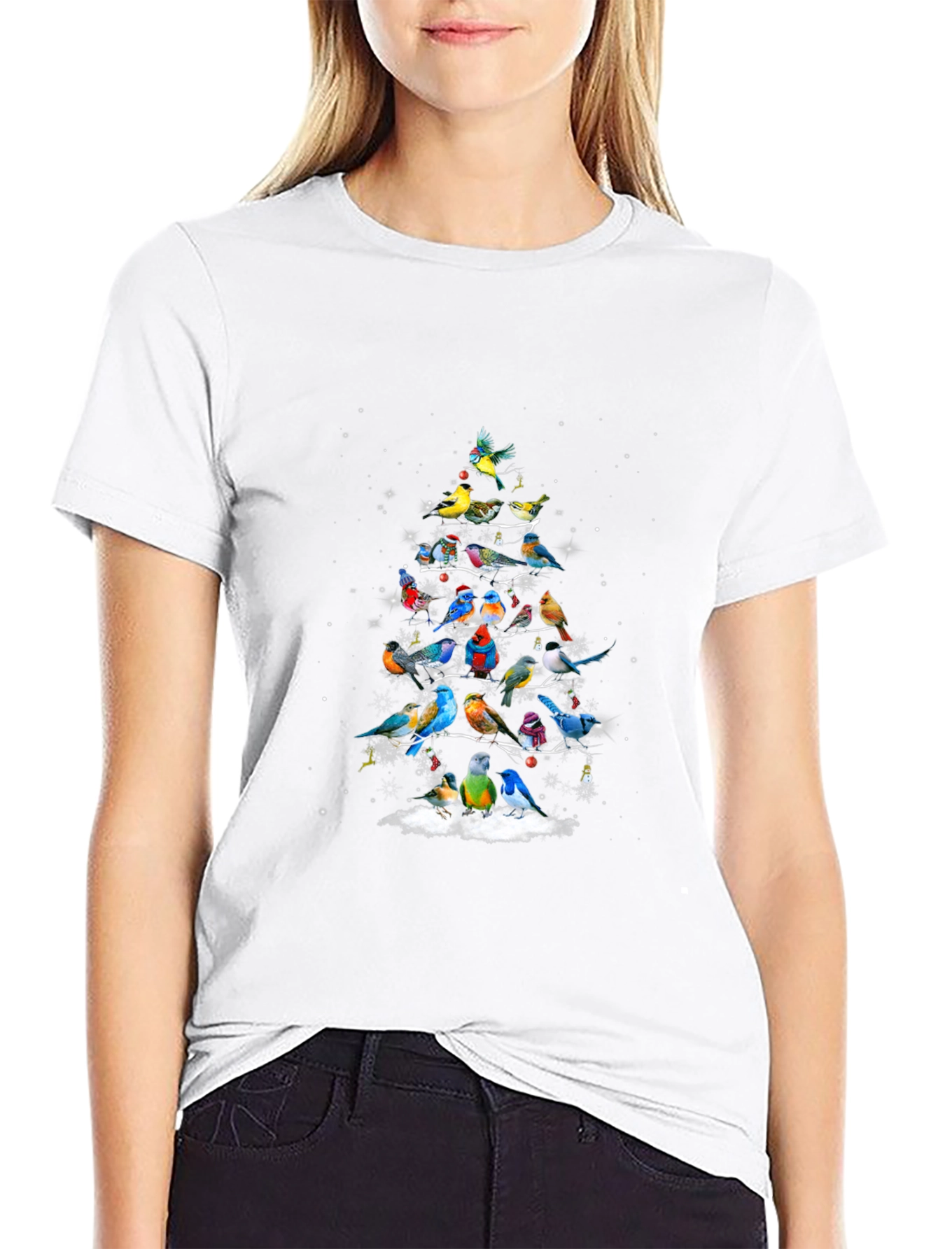 Festive Bird Christmas Tree Graphic Tee