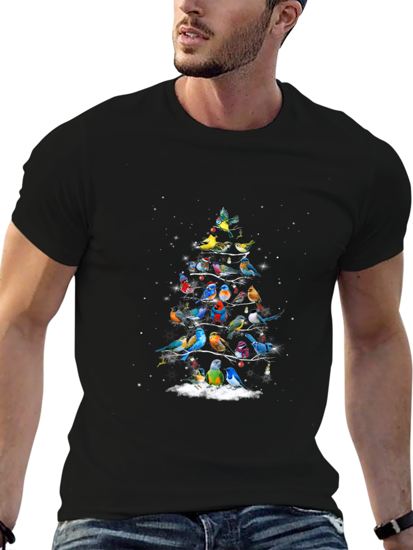 Festive Bird Christmas Tree Graphic Tee