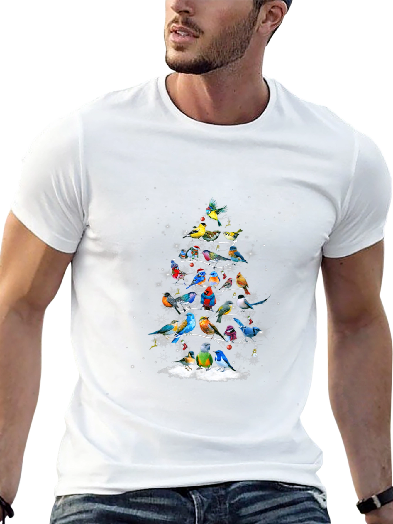 Festive Bird Christmas Tree Graphic Tee