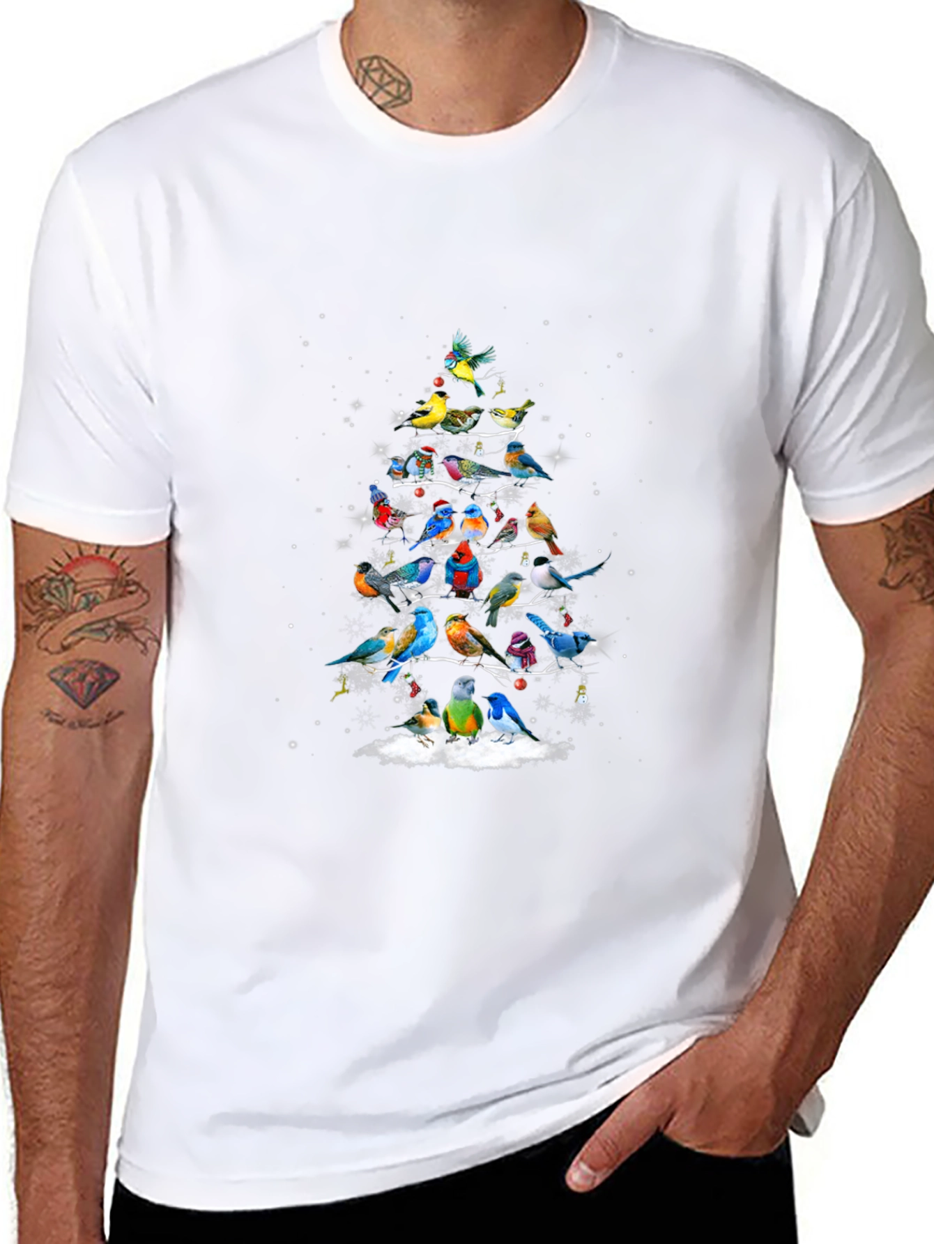 Festive Bird Christmas Tree Graphic Tee