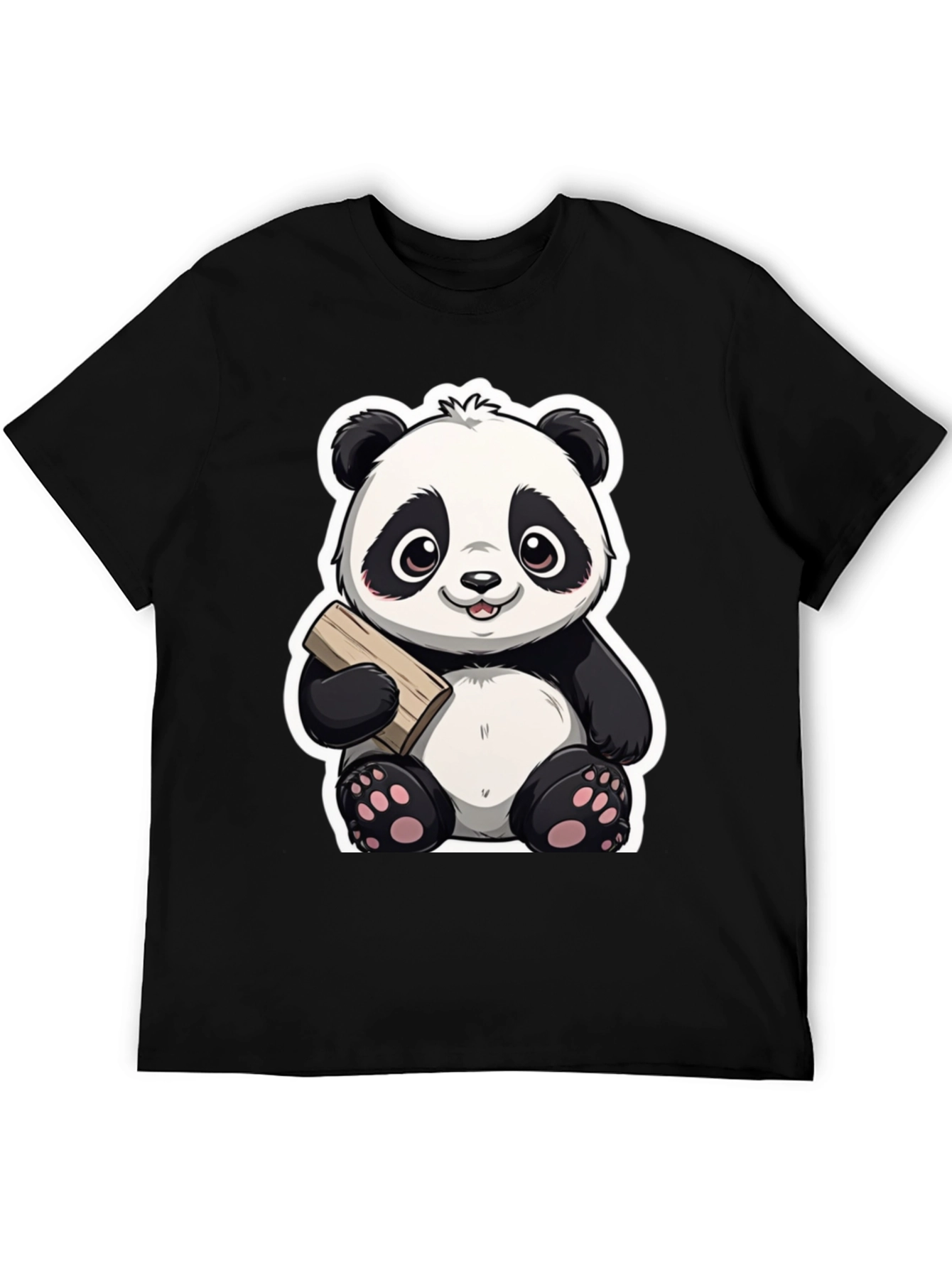 Cute Panda Bear Graphic Tee - Black