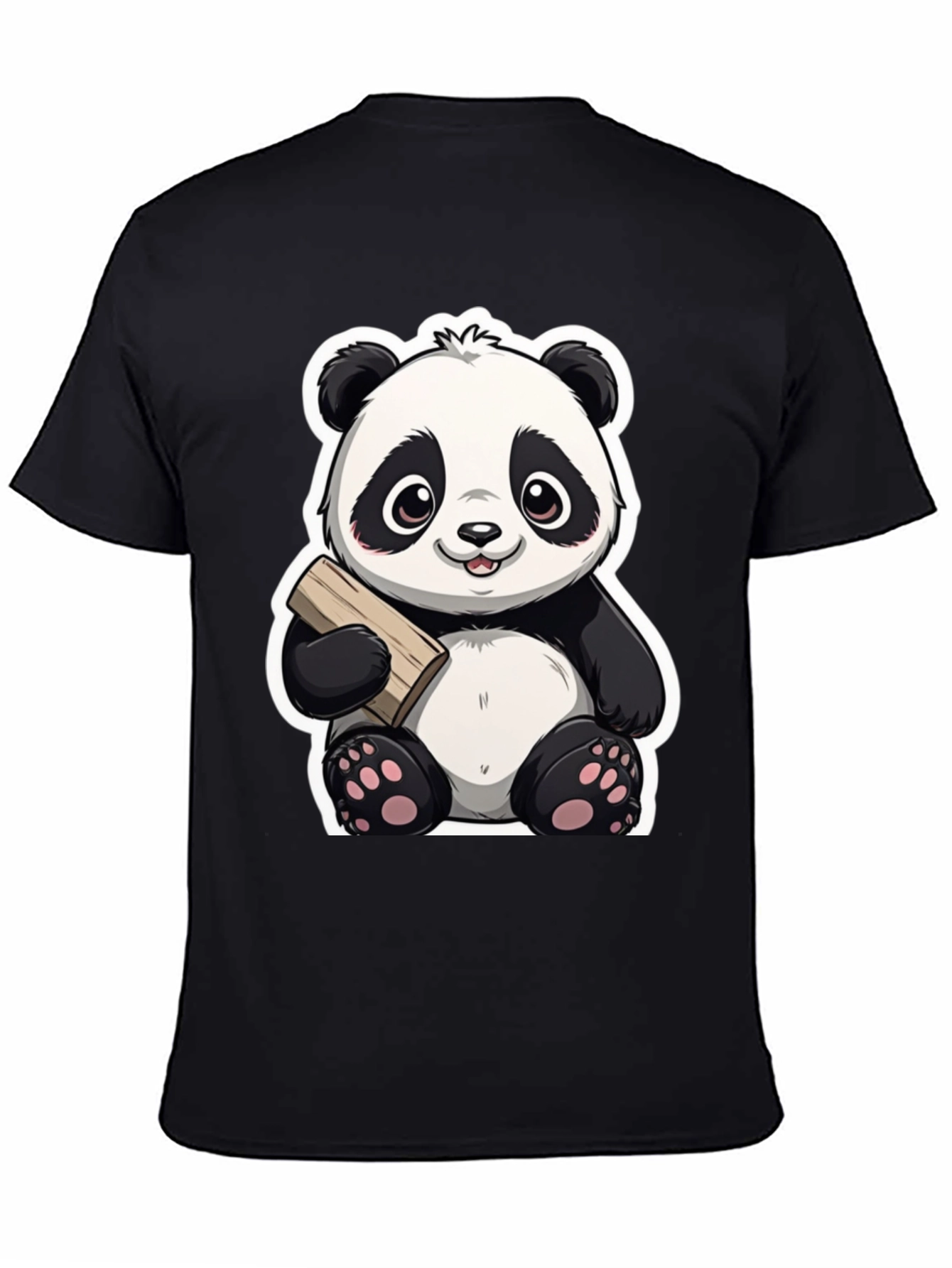 Cute Panda Bear Graphic Tee - Black