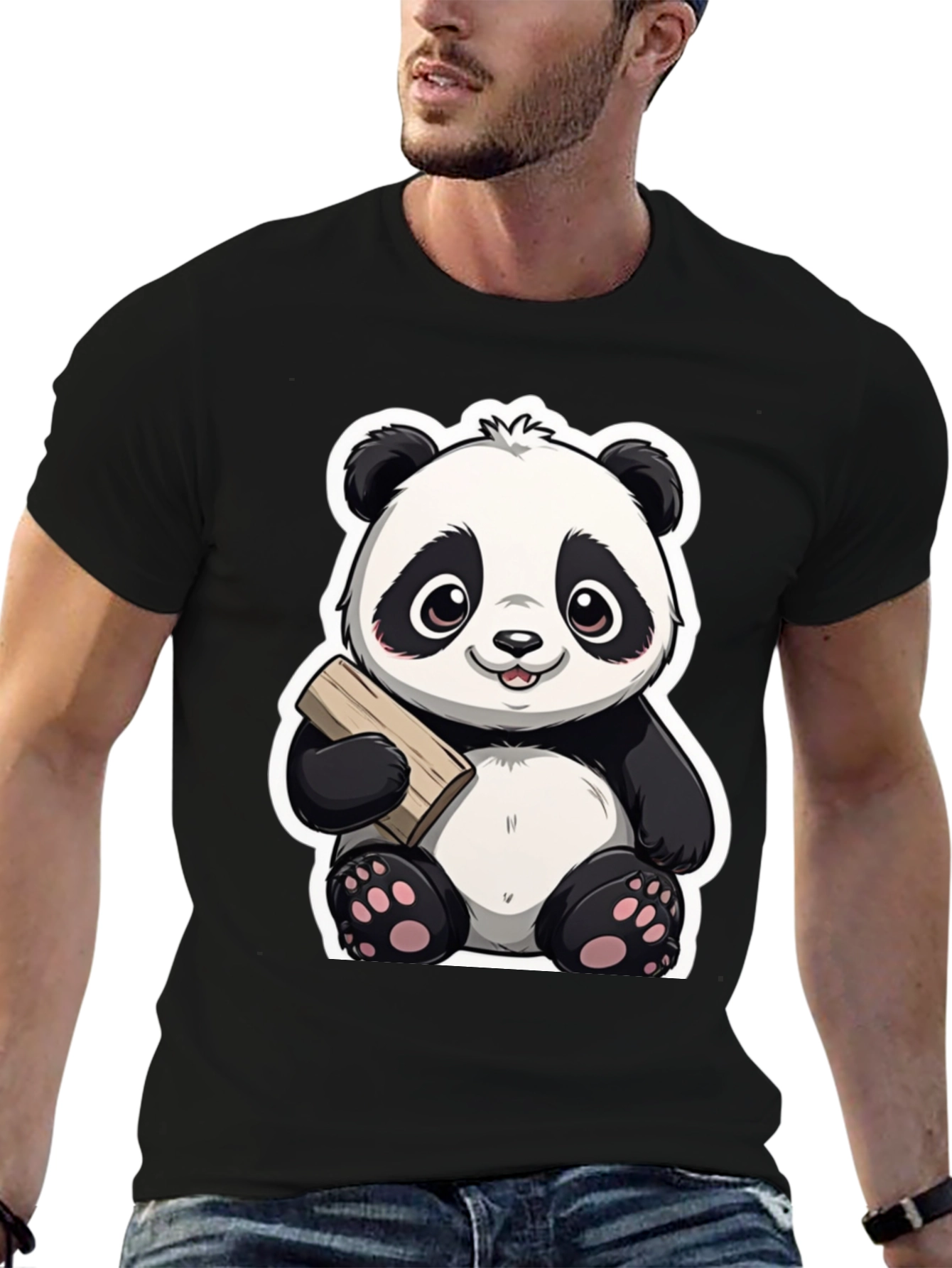Cute Panda Bear Graphic Tee - Black