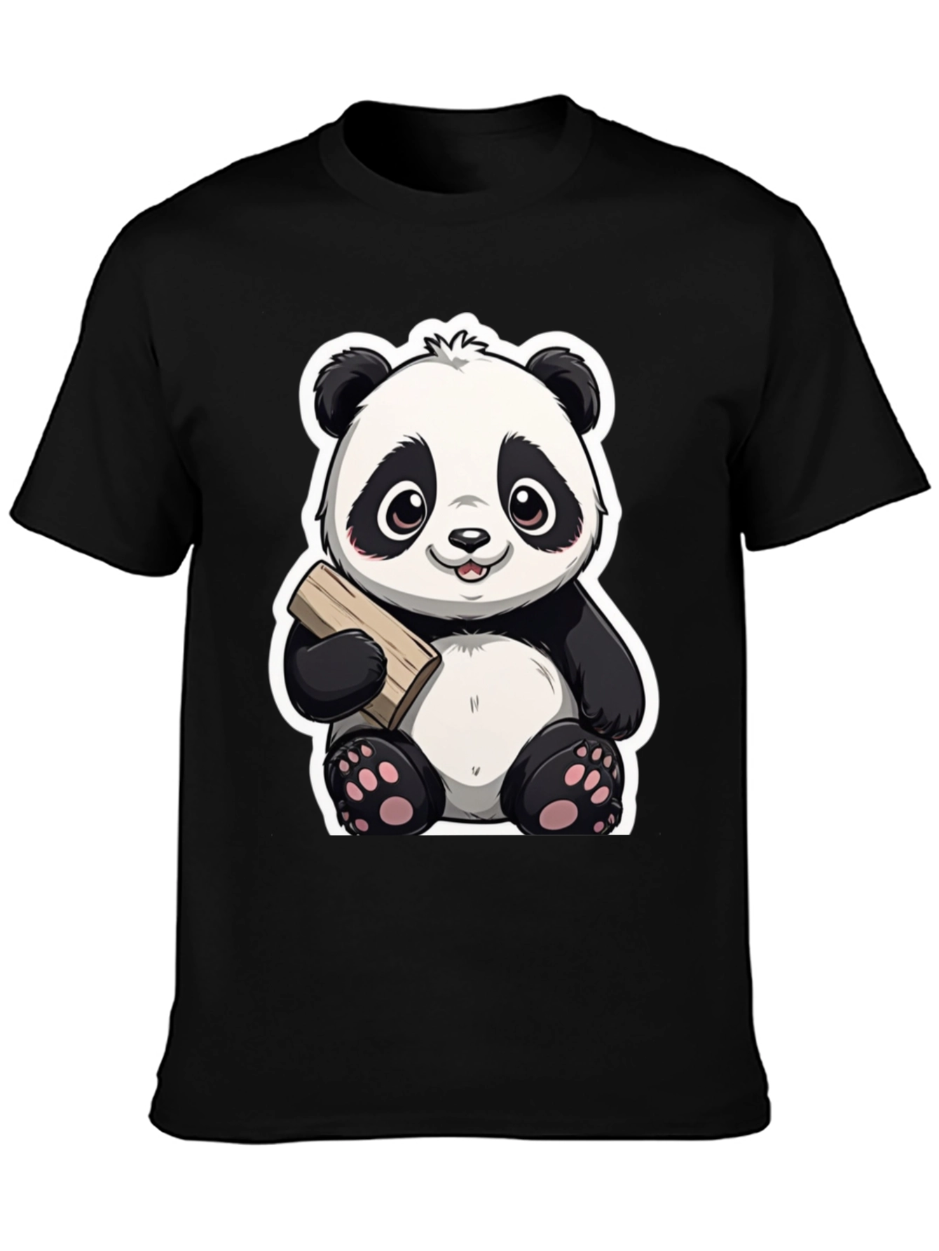 Cute Panda Bear Graphic Tee - Black