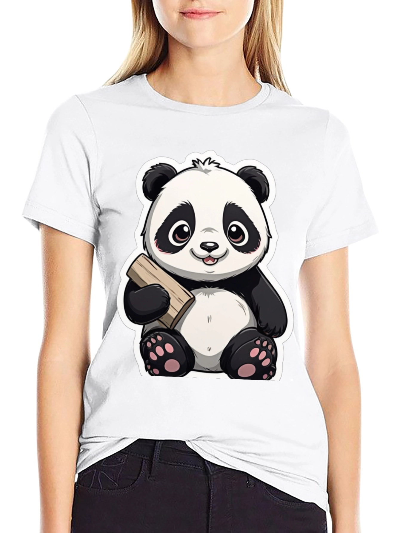 Cute Panda Bear Graphic Tee - Black