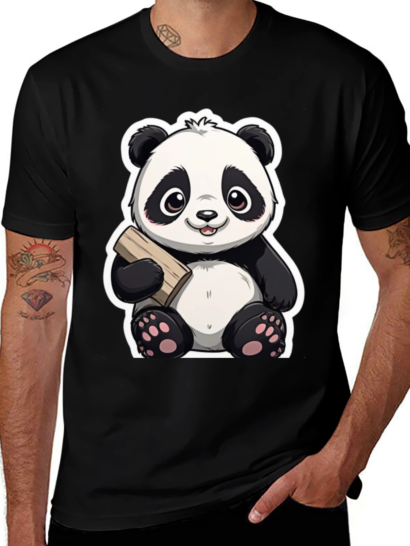 Cute Panda Bear Graphic Tee - Black