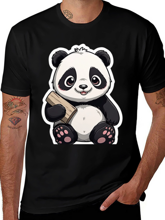 Cute Panda Bear Graphic Tee - Black