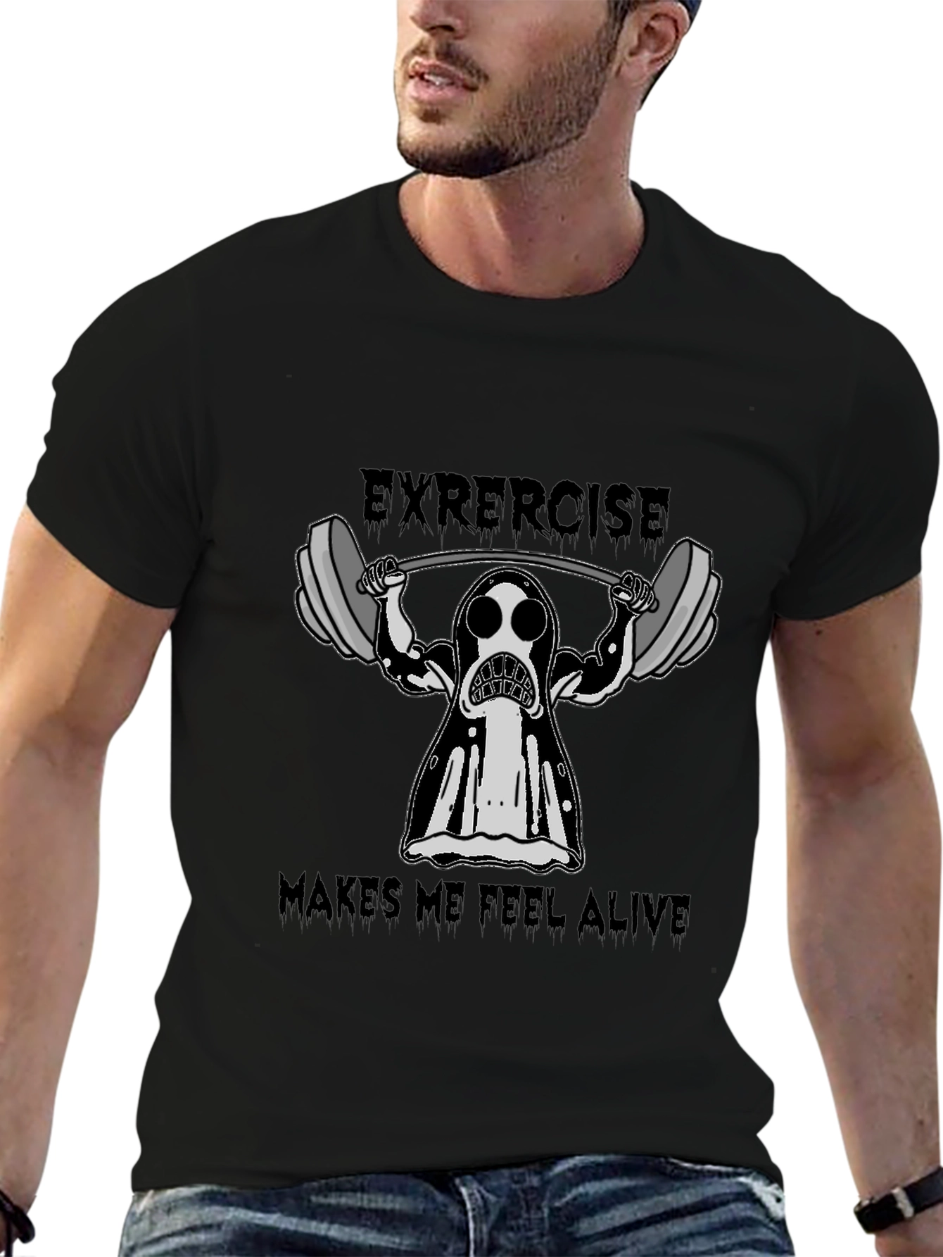 Ghost Workout T-Shirt: Exercise Makes Me Feel Alive