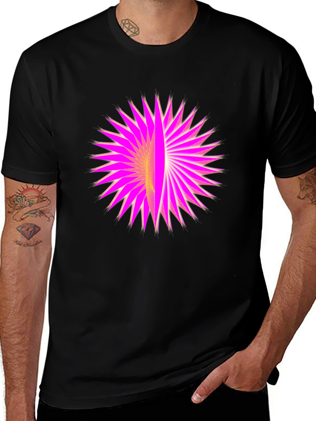 Geometric Burst Graphic Black T-Shirt