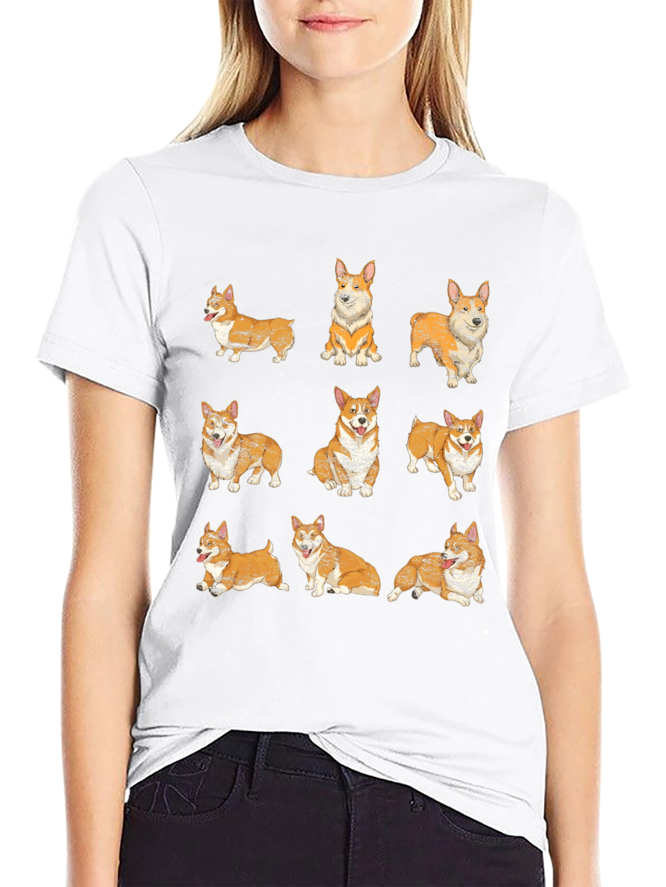 Corgi Pattern Black T-Shirt