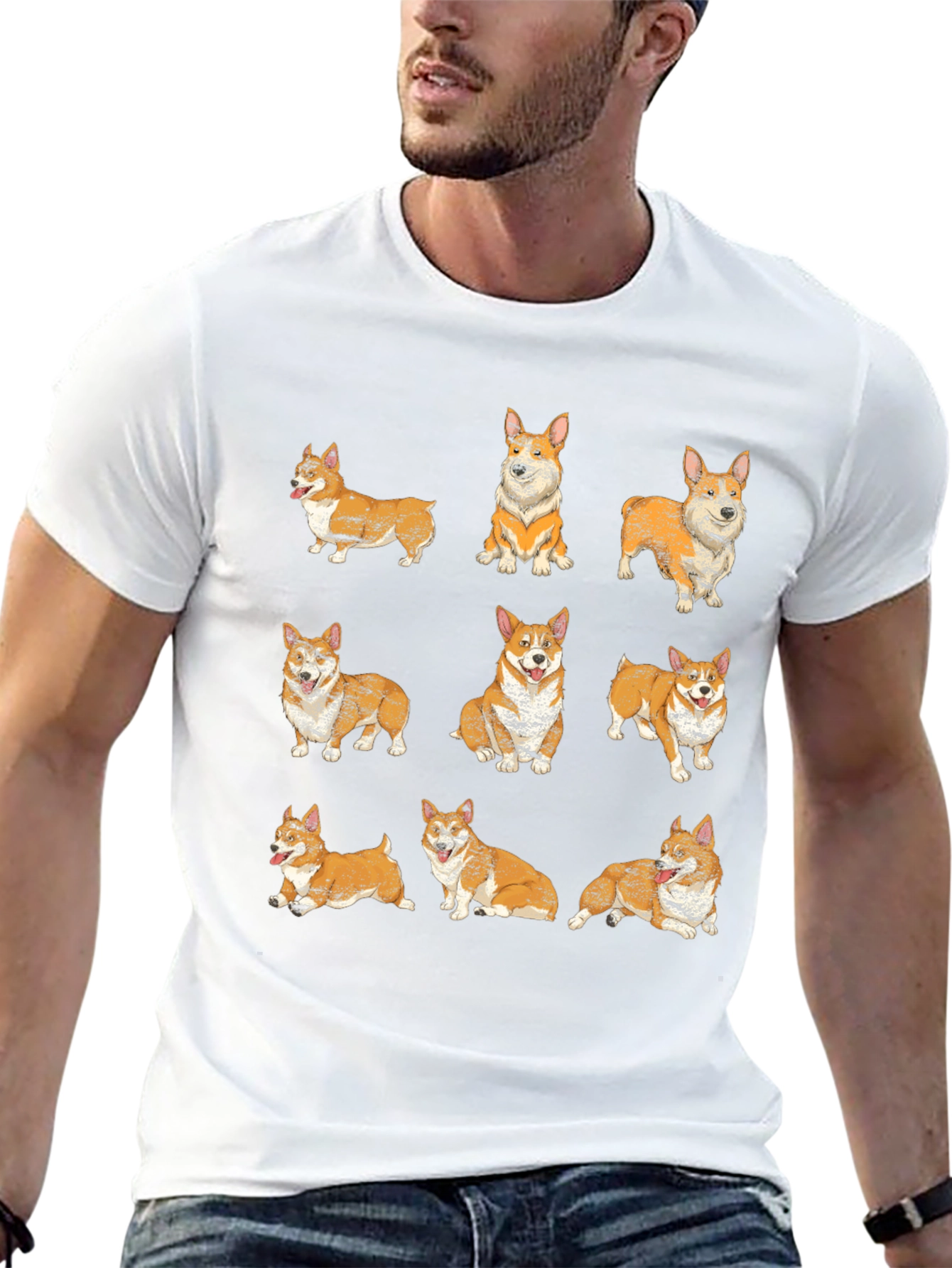 Corgi Pattern Black T-Shirt