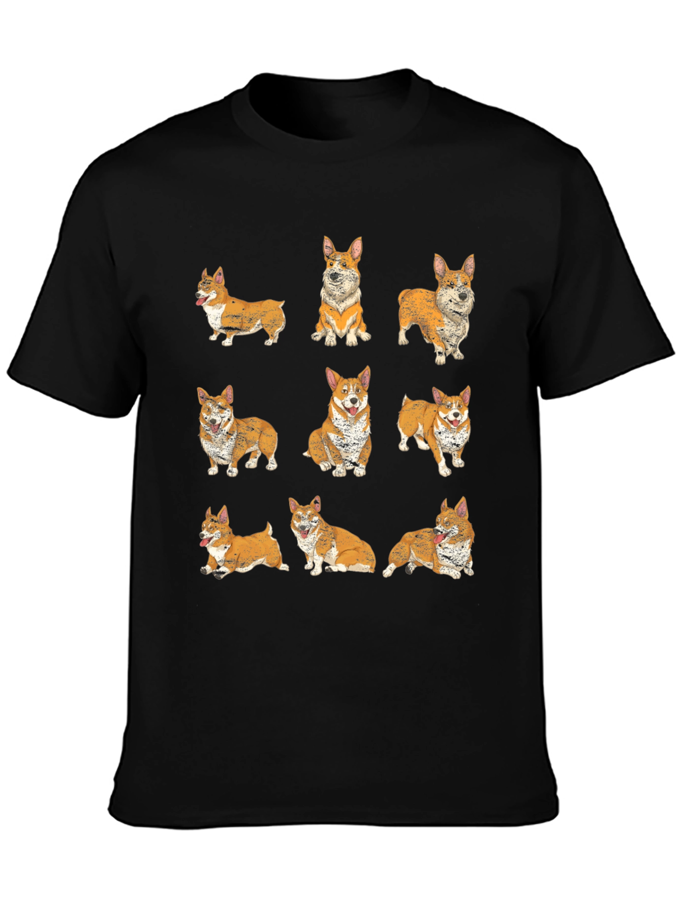 Corgi Pattern Black T-Shirt