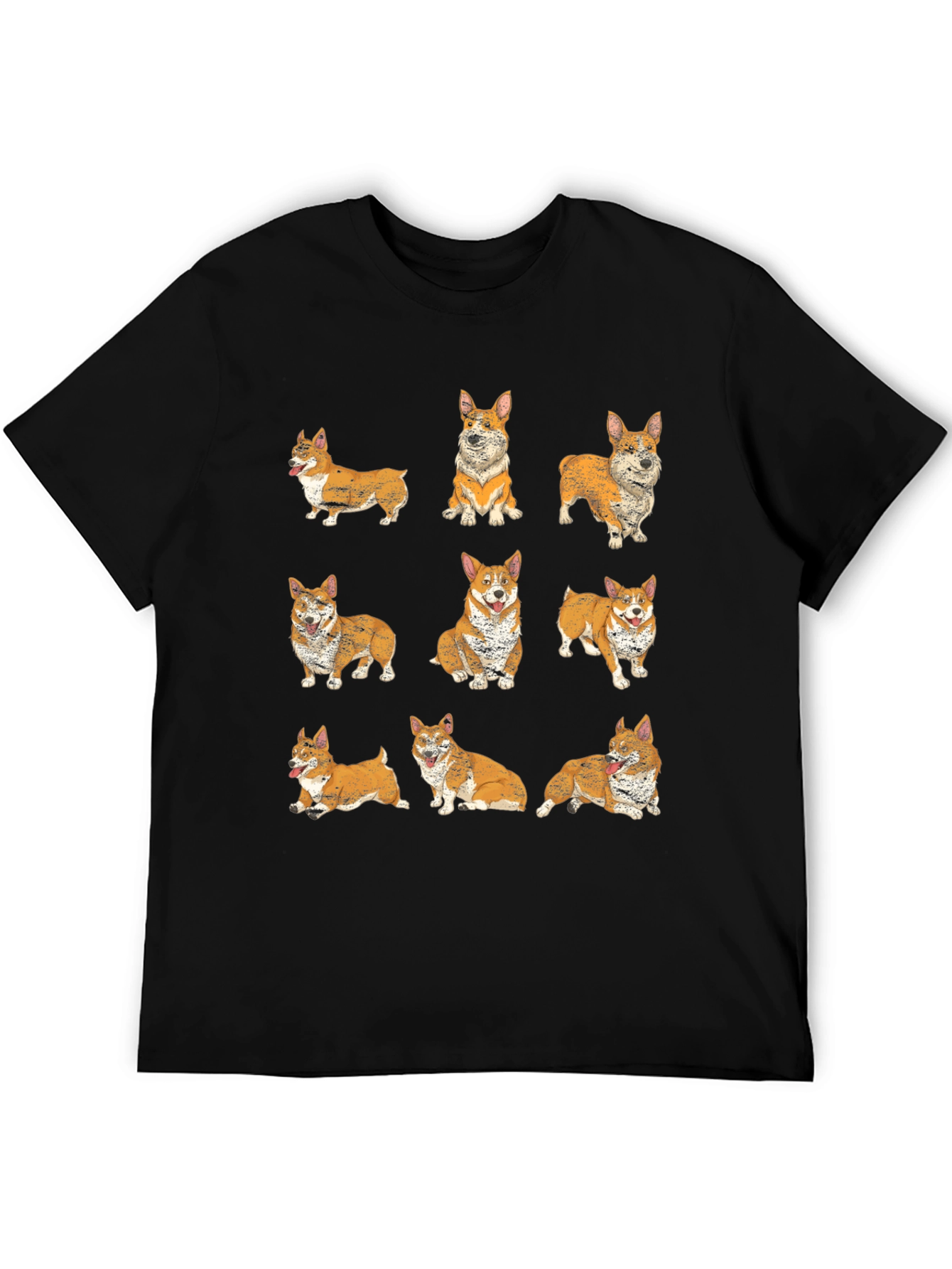 Corgi Pattern Black T-Shirt