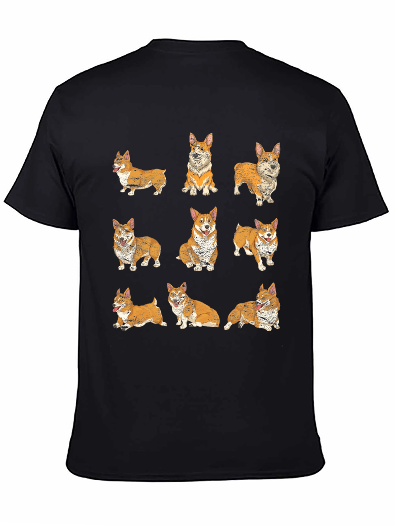 Corgi Pattern Black T-Shirt