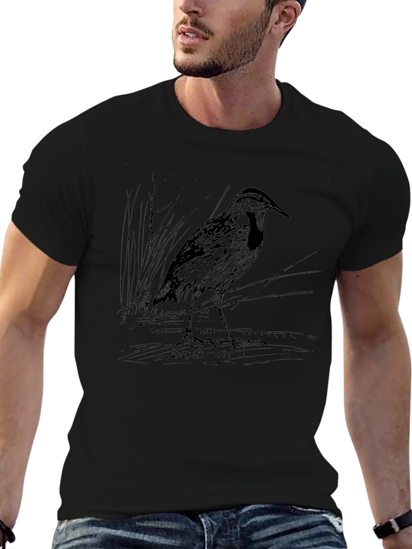 Heron Bird Graphic T-Shirt - Unisex Black Tee
