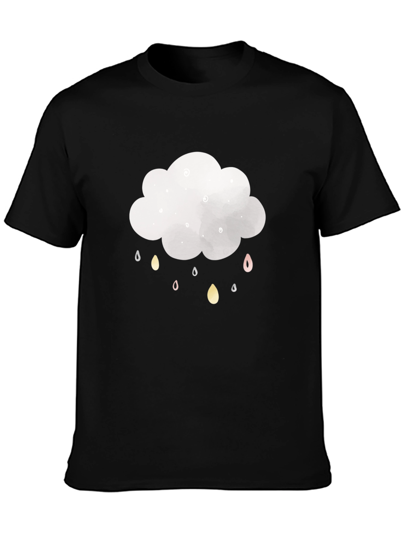 Cloud Raindrop Graphic T-Shirt - Stylish Black Tee