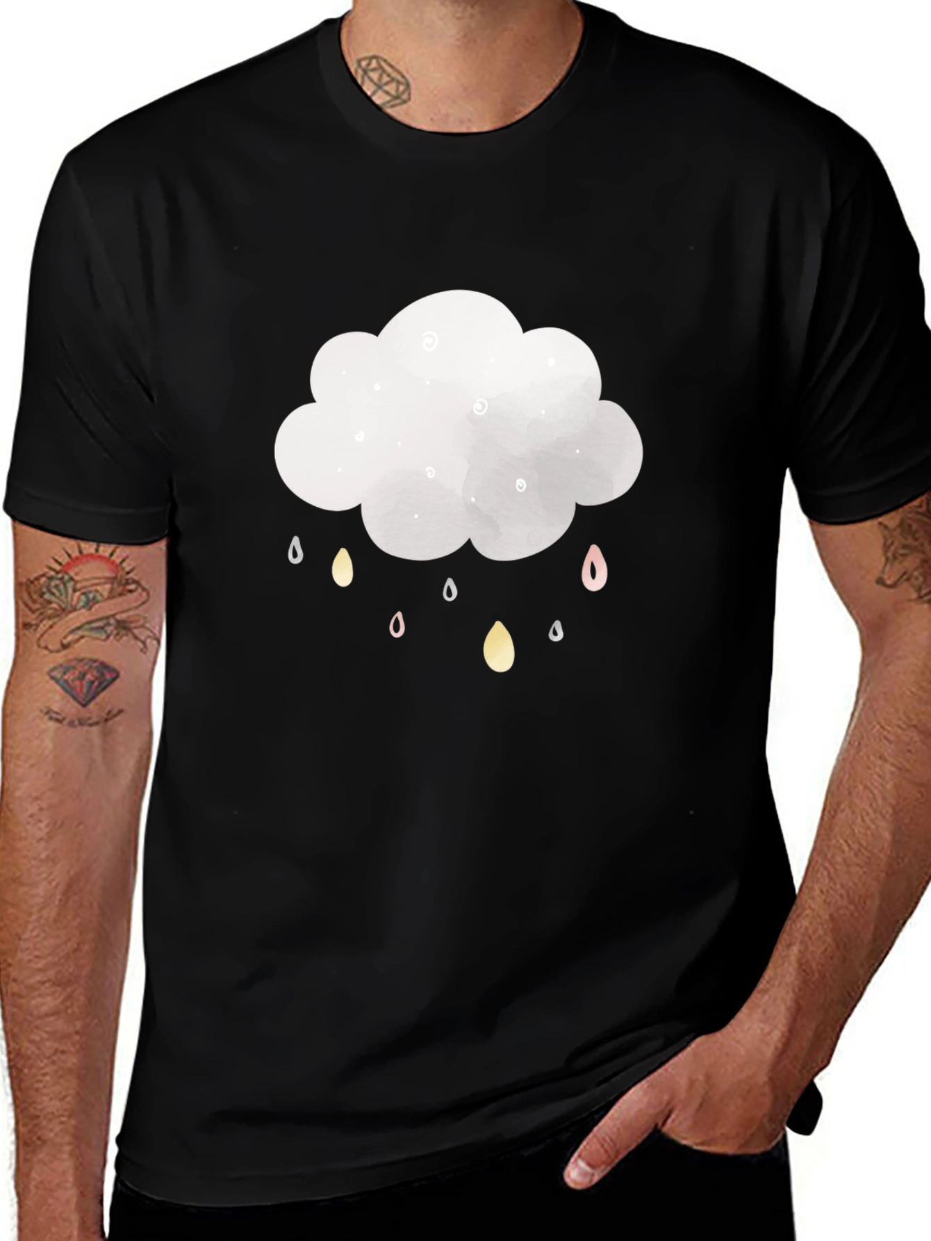 Cloud Raindrop Graphic T-Shirt - Stylish Black Tee