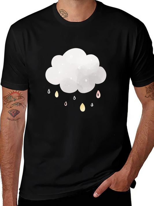 Cloud Raindrop Graphic T-Shirt - Stylish Black Tee