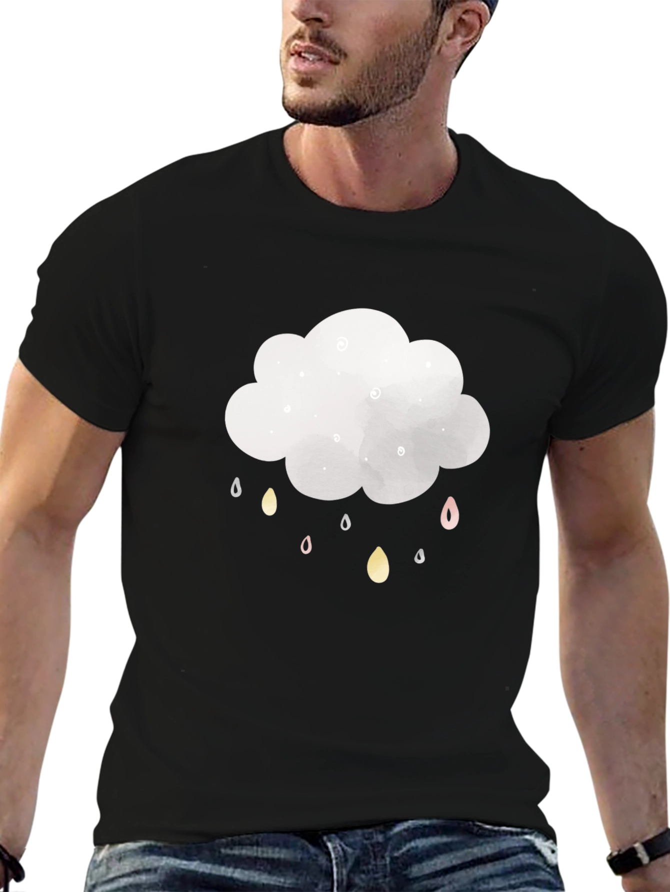 Cloud Raindrop Graphic T-Shirt - Stylish Black Tee