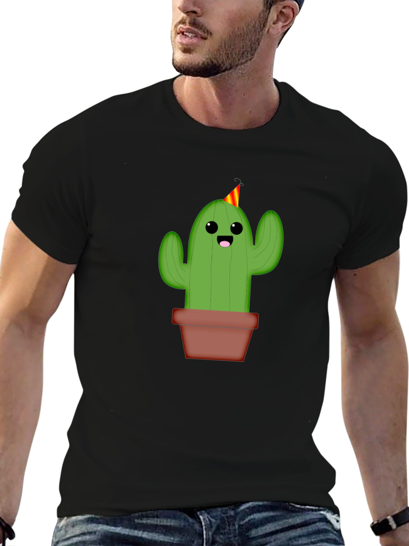 Cute Cactus Graphic Tee - Black
