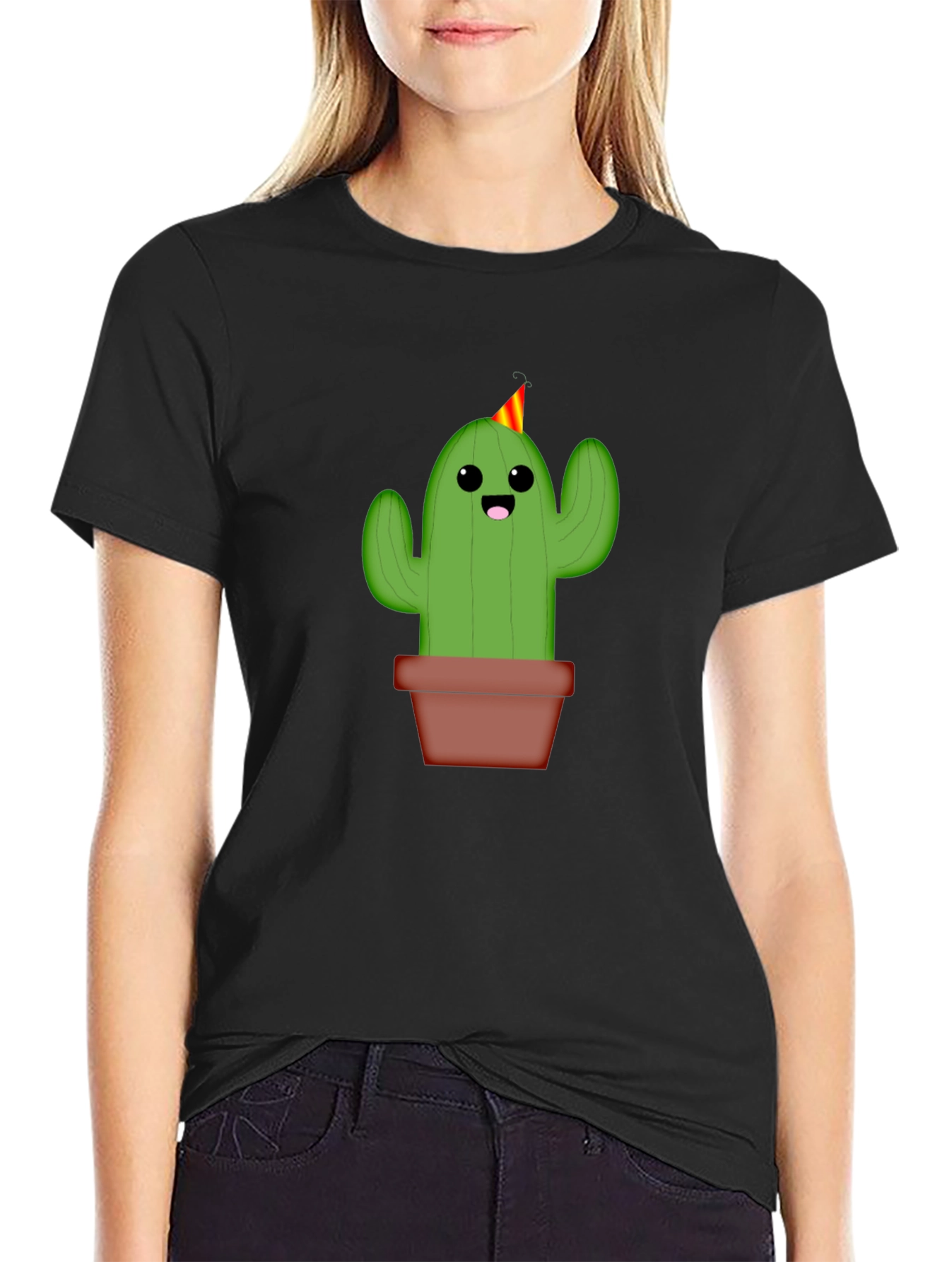 Cute Cactus Graphic Tee - Black
