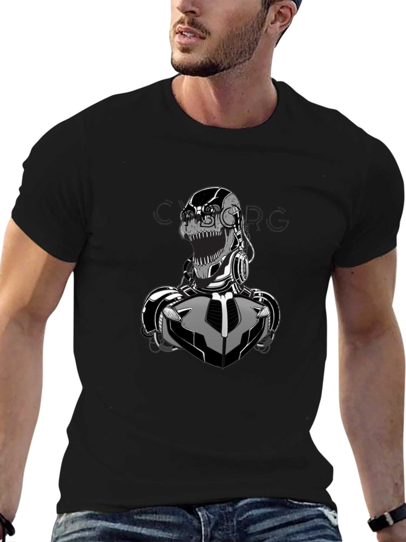 Cyborg Graphic Print T-Shirt - Black Cotton Tee