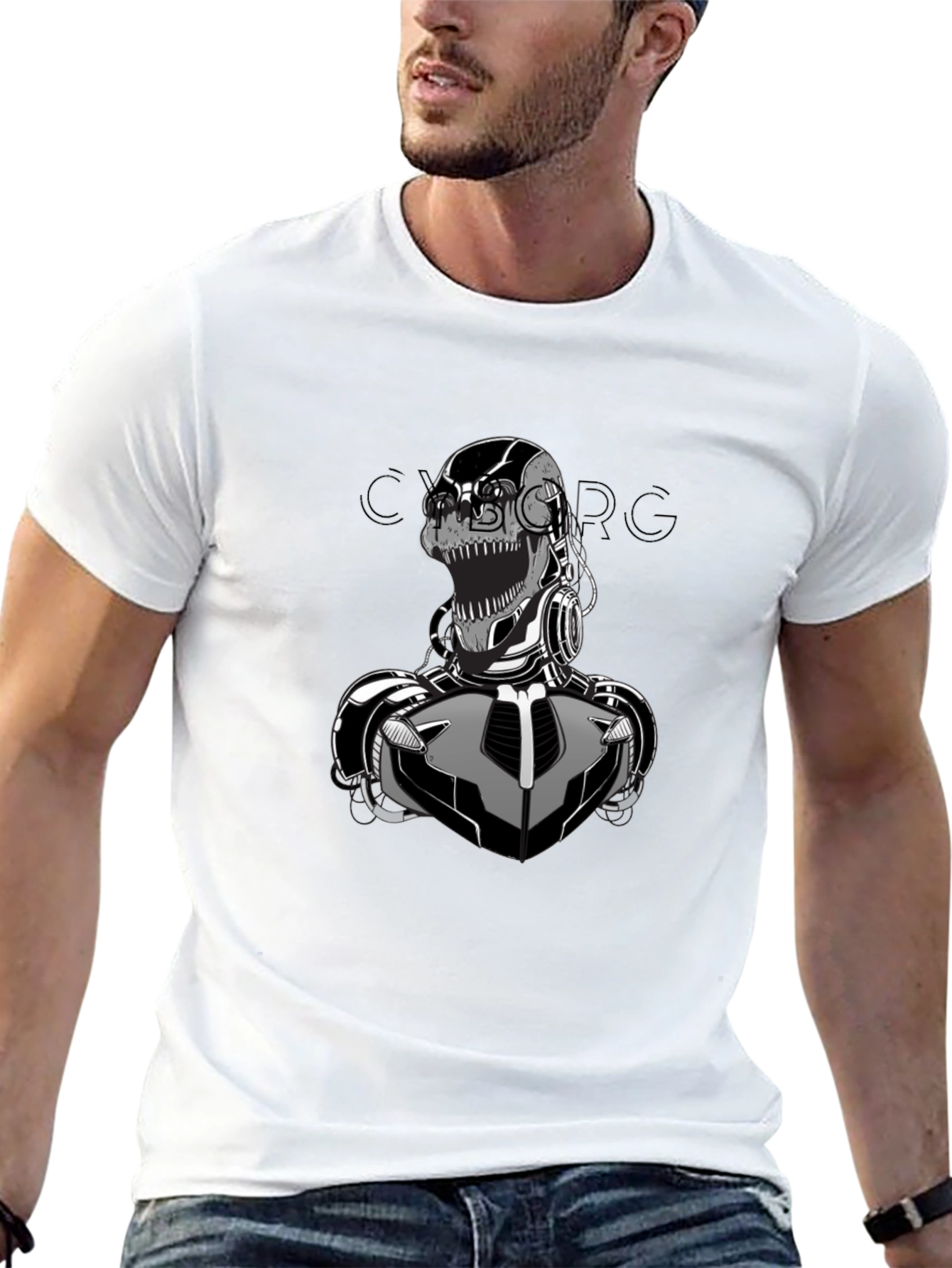 Cyborg Graphic Print T-Shirt - Black Cotton Tee