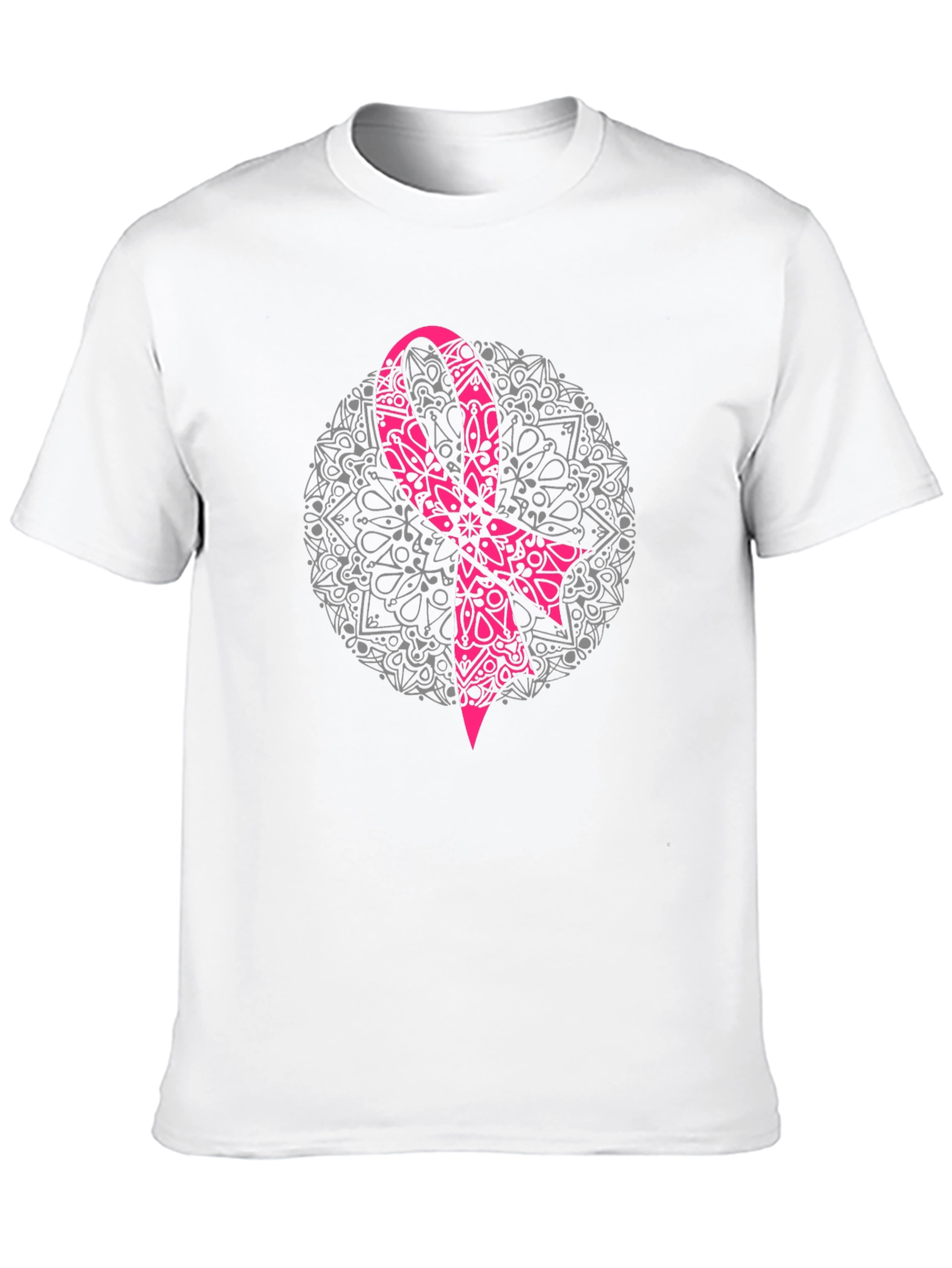 Pink Ribbon Mandala Black T-Shirt