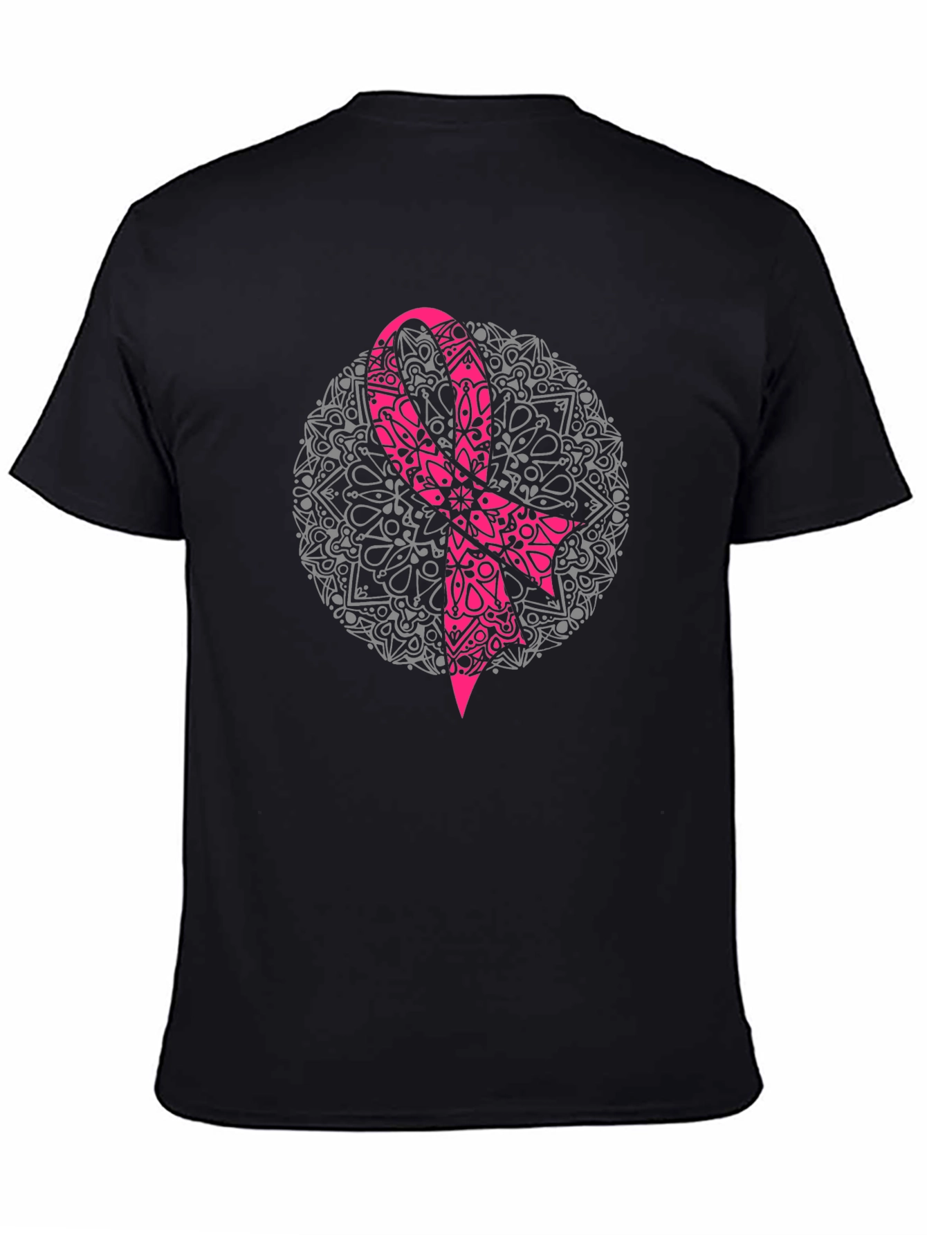 Pink Ribbon Mandala Black T-Shirt