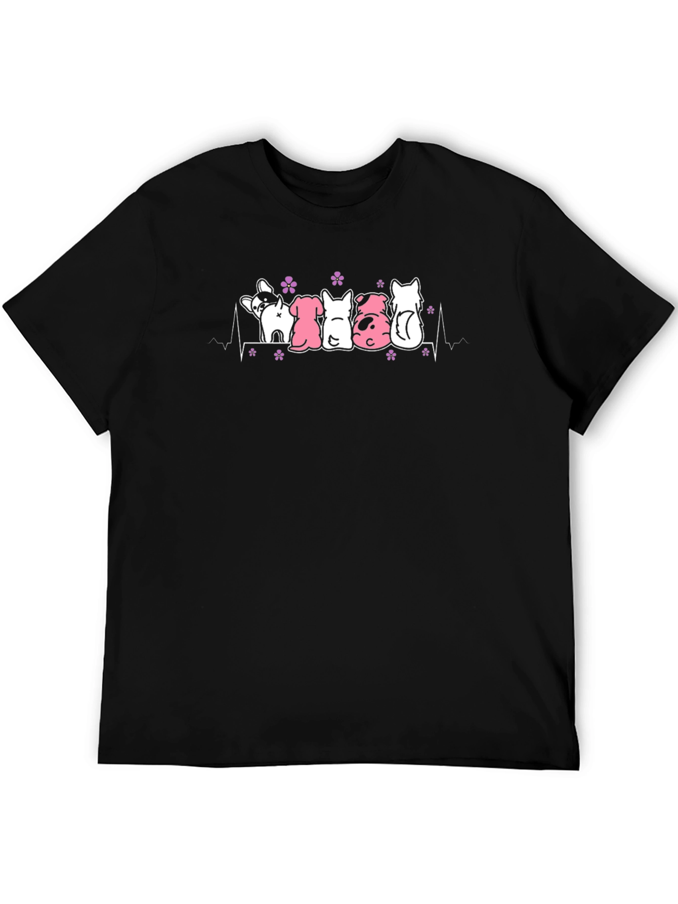 Cute Dogs Heartbeat T-Shirt - Black Cotton Tee